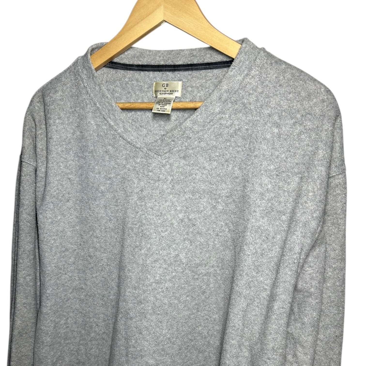Geoffrey Beene Size XL Men's Grey V-Neck Lounge Sleep Shirt Long Sleeve Top - Thumbnail 3