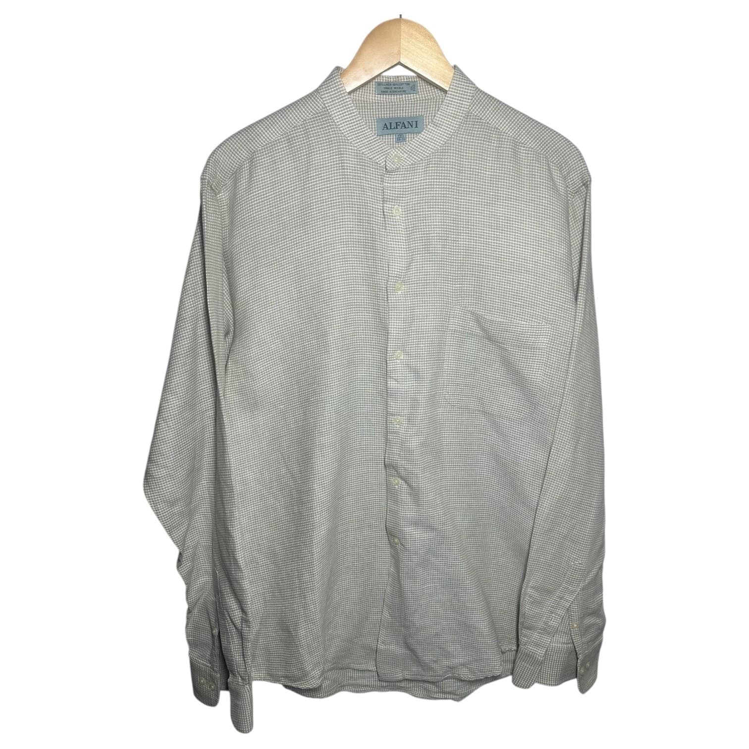 Alfani Men's Size Large Light Gray Linen Cotton Blend Collar Button Up Shirt - Thumbnail 2