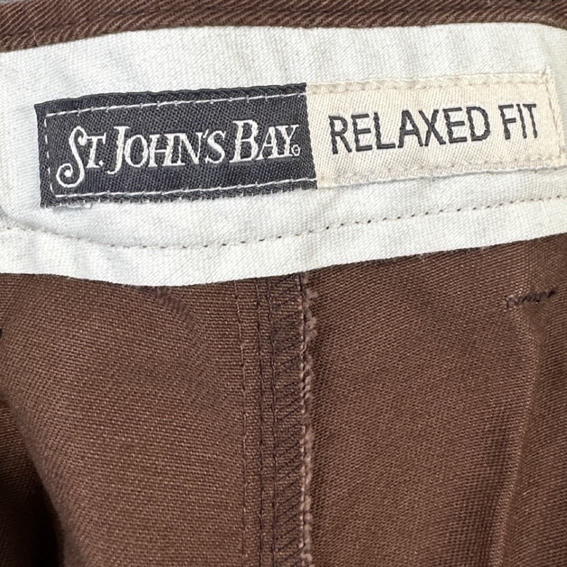 St Johns Bay Pleated Chino Pants Mens 44 Brown Excellent Relaxed Fit 43x32 - Thumbnail 5
