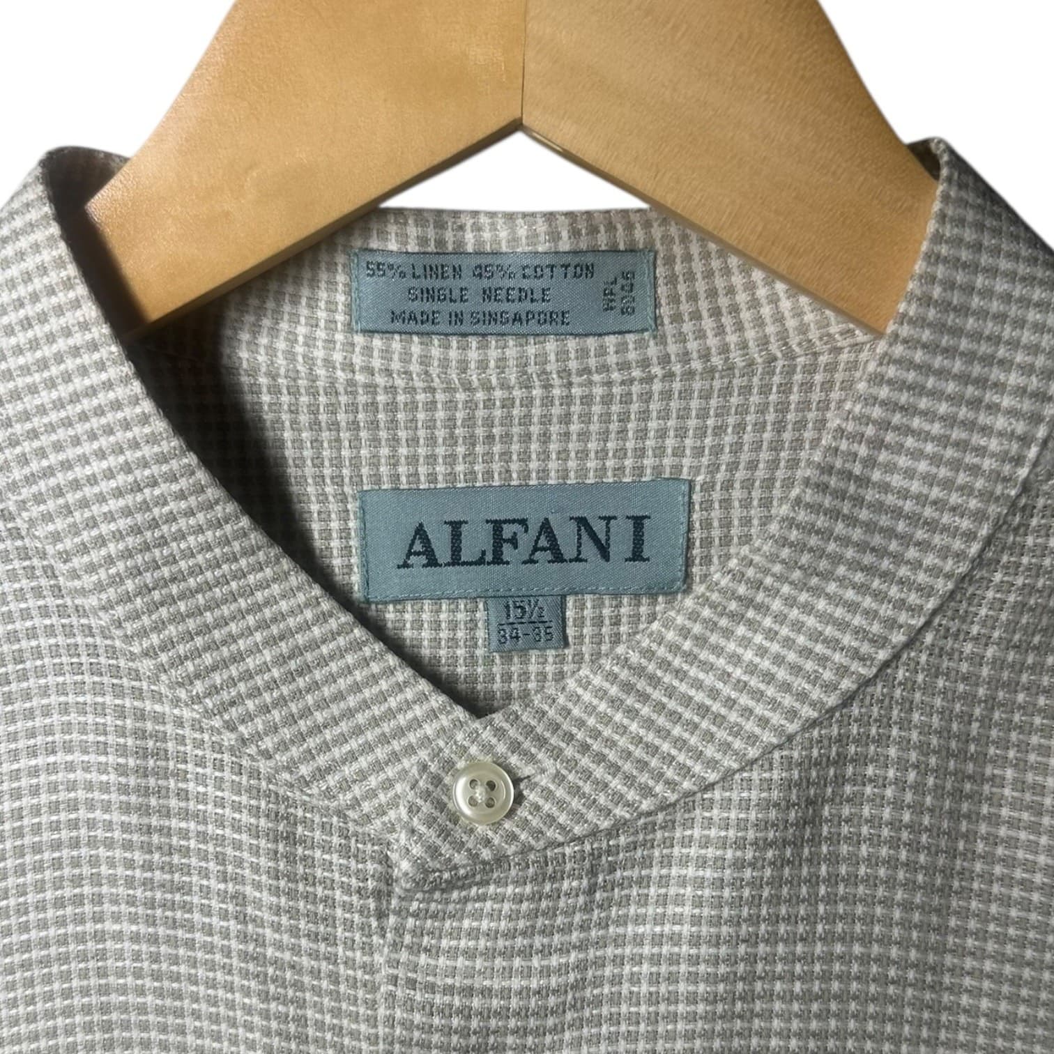 Alfani Men's Size Large Light Gray Linen Cotton Blend Collar Button Up Shirt - Thumbnail 4
