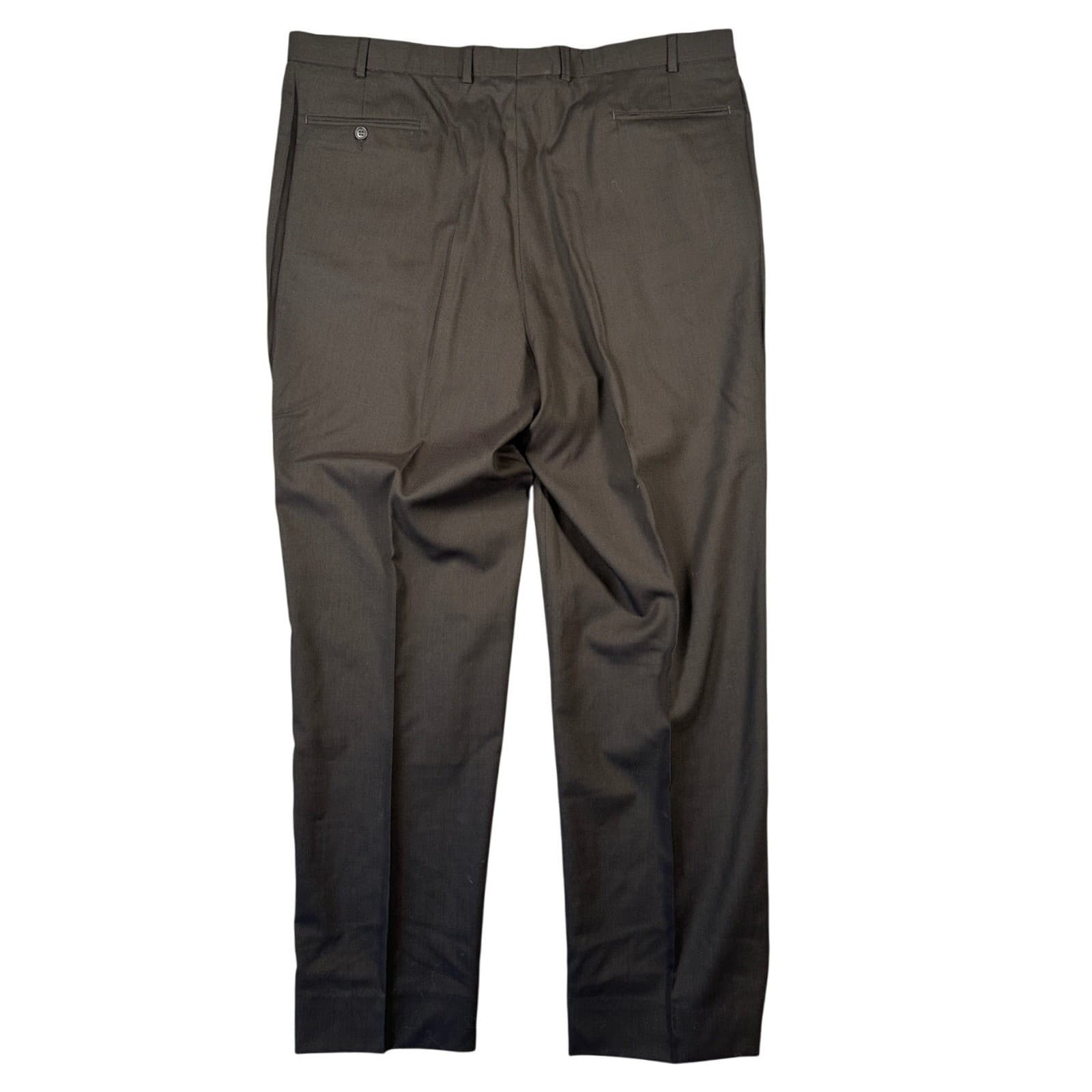 Alan Flusser Dress Pants Mens 42x33 Brown Wool Pleated Straight Leg Trousers - Thumbnail 2