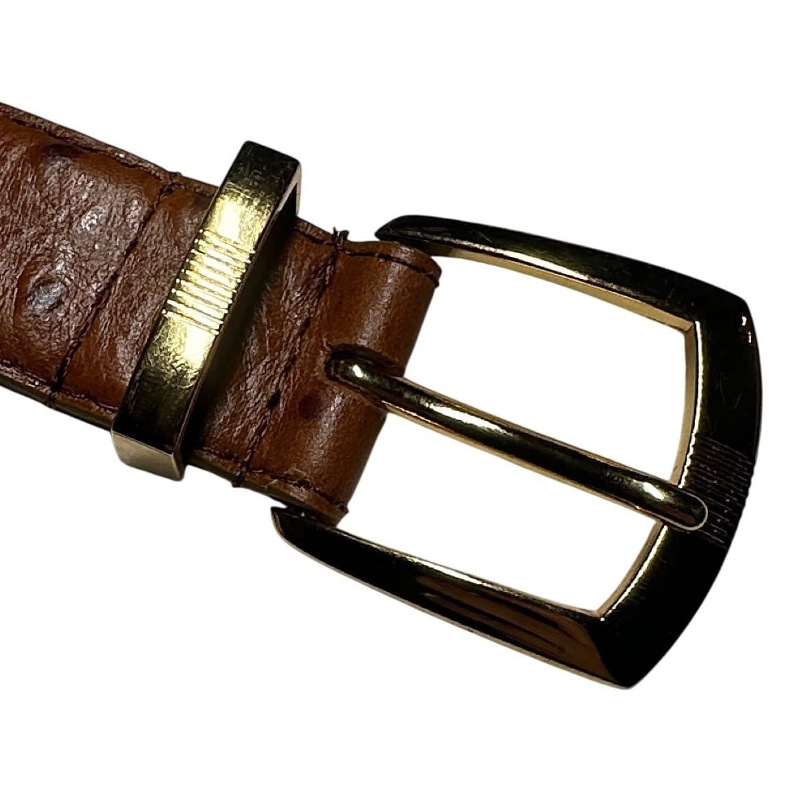 Irvine Park Mens Cognac Ostrich Embossed Italian Leather Belt Gold Hardware 2XL - Thumbnail 3