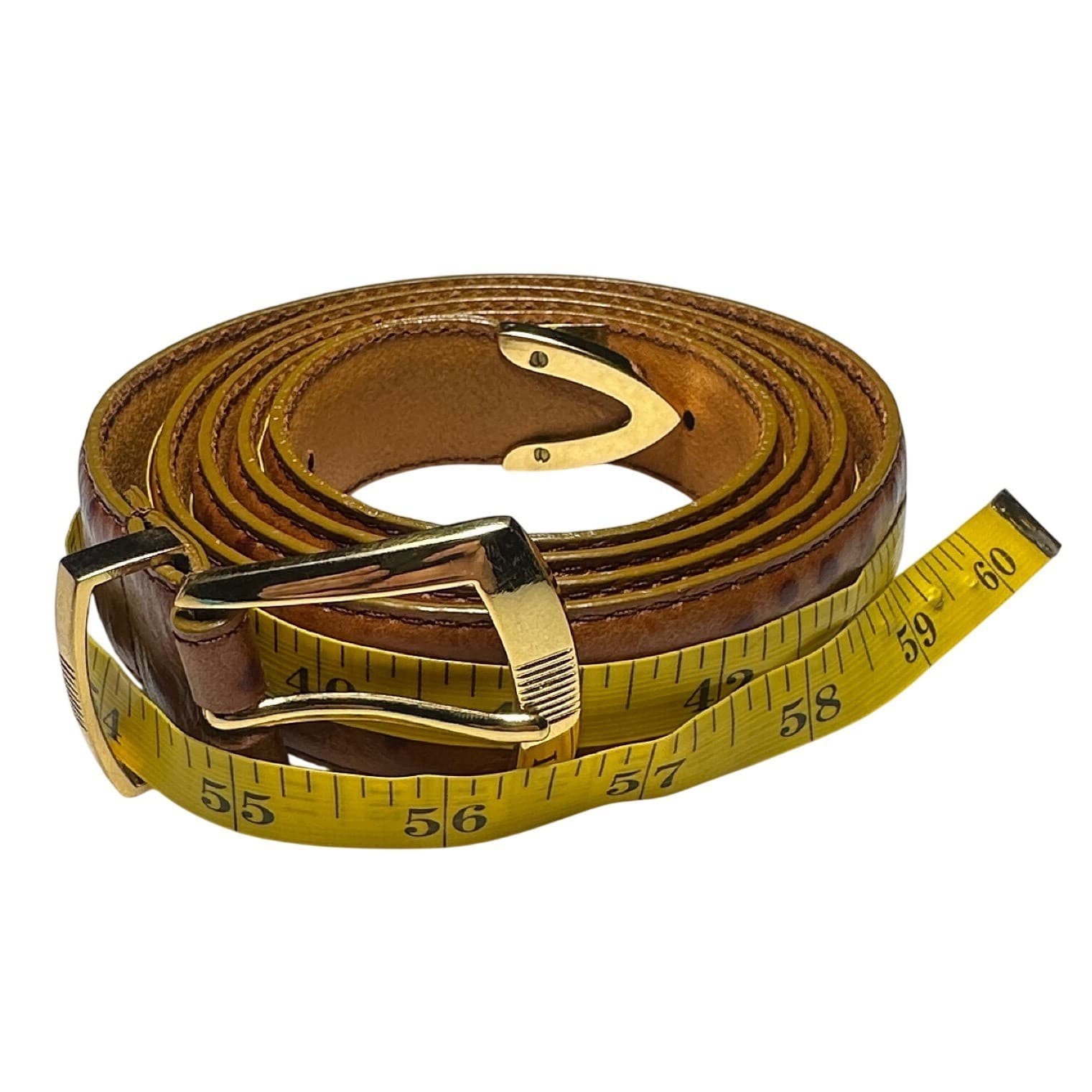 Irvine Park Mens Cognac Ostrich Embossed Italian Leather Belt Gold Hardware 2XL - Thumbnail 7