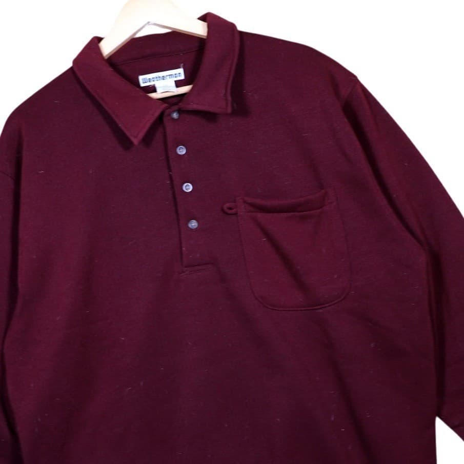 Weatherman Men's Burgundy Pullover Long Sleeve Collared Pocket Sweatshirt Size L - Thumbnail 3