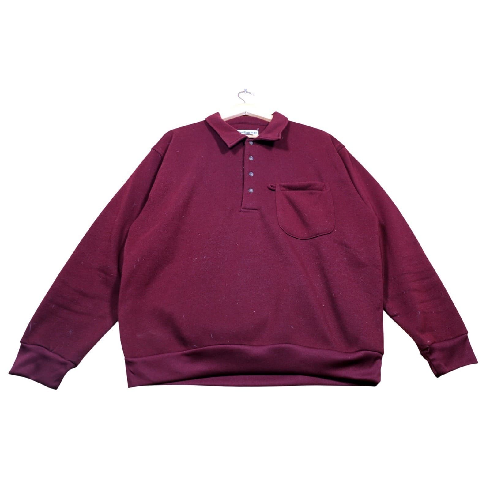 Weatherman Men's Burgundy Pullover Long Sleeve Collared Pocket Sweatshirt Size L - Thumbnail 5