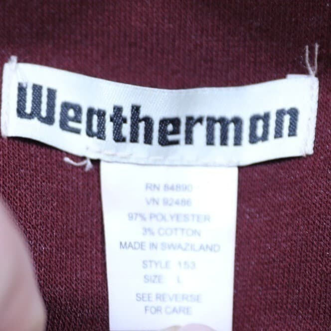 Weatherman Men's Burgundy Pullover Long Sleeve Collared Pocket Sweatshirt Size L - Thumbnail 7