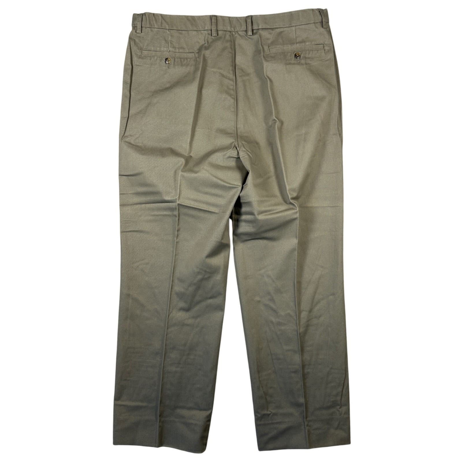 St Johns Bay Chino Pants Mens Size 44 Olive Green Relaxed Fit Pleated 41x32 - Thumbnail 2