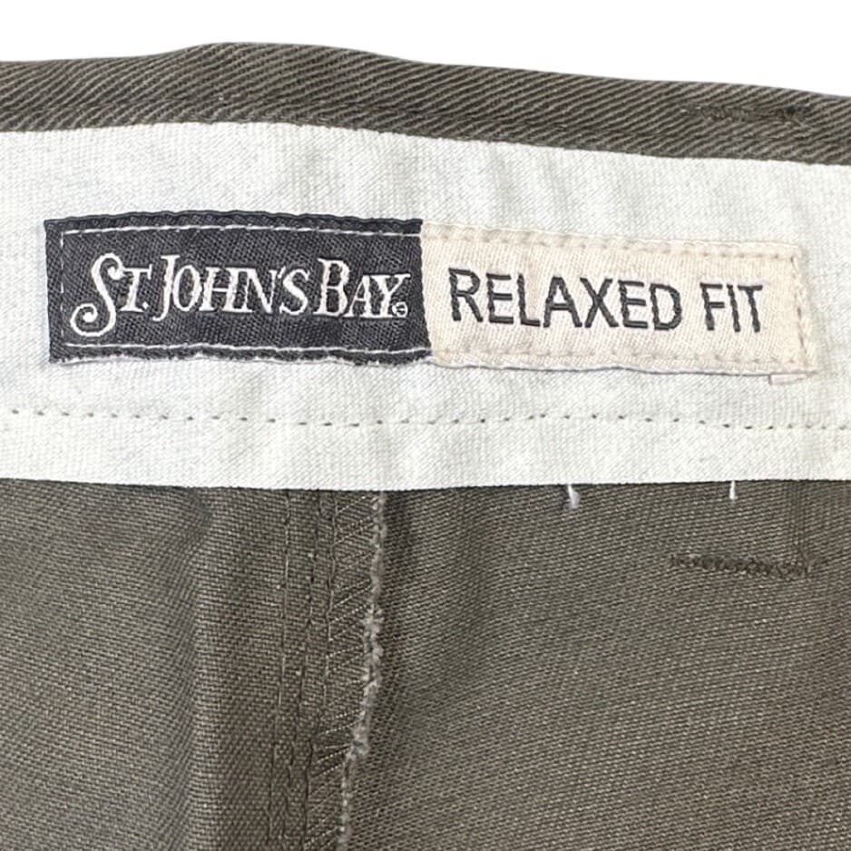 St Johns Bay Chino Pants Mens Size 44 Olive Green Relaxed Fit Pleated 41x32 - Thumbnail 5