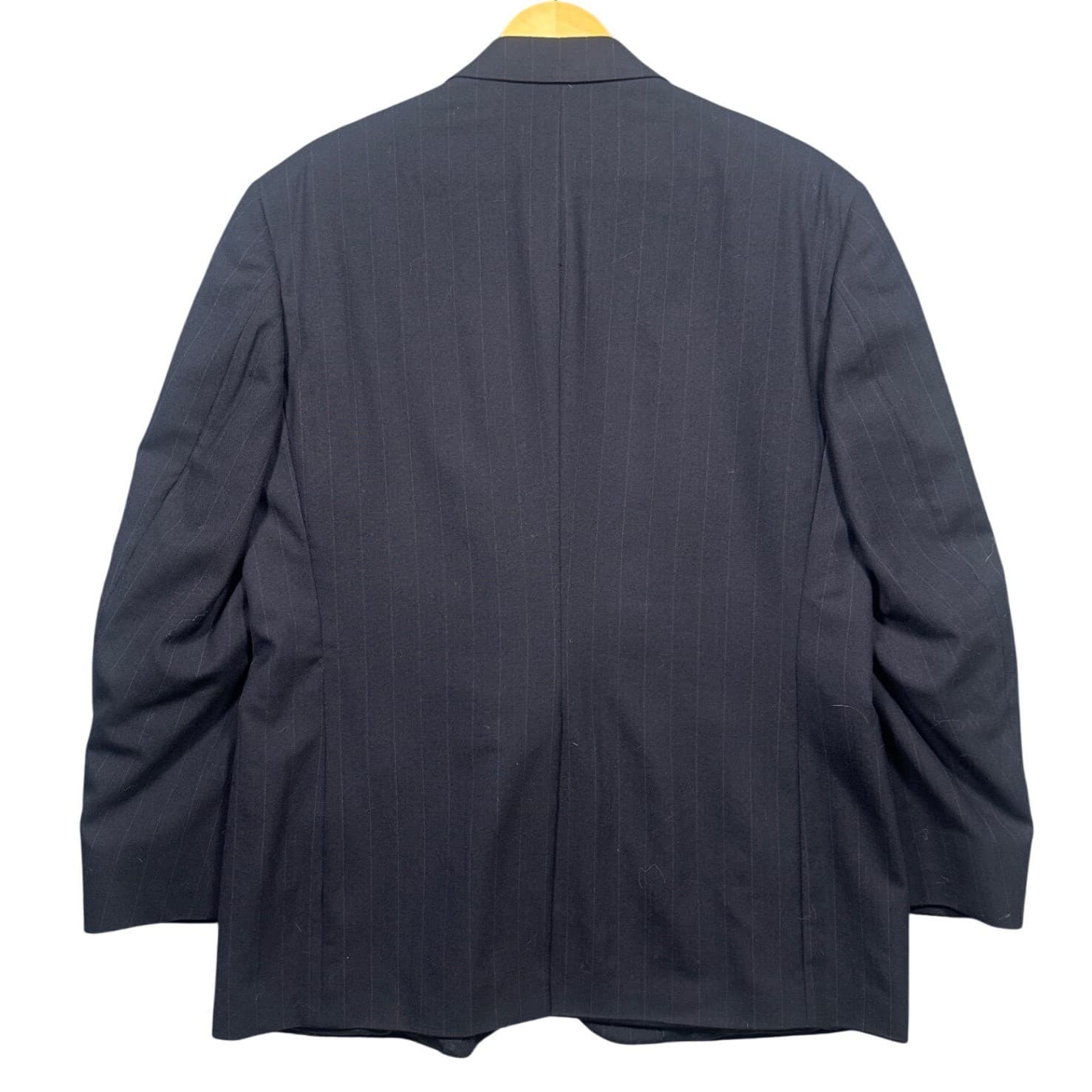 Tom James Men's 44R Investment Collection Navy Blue Pinstripe 100% Wool Blazer - Thumbnail 2