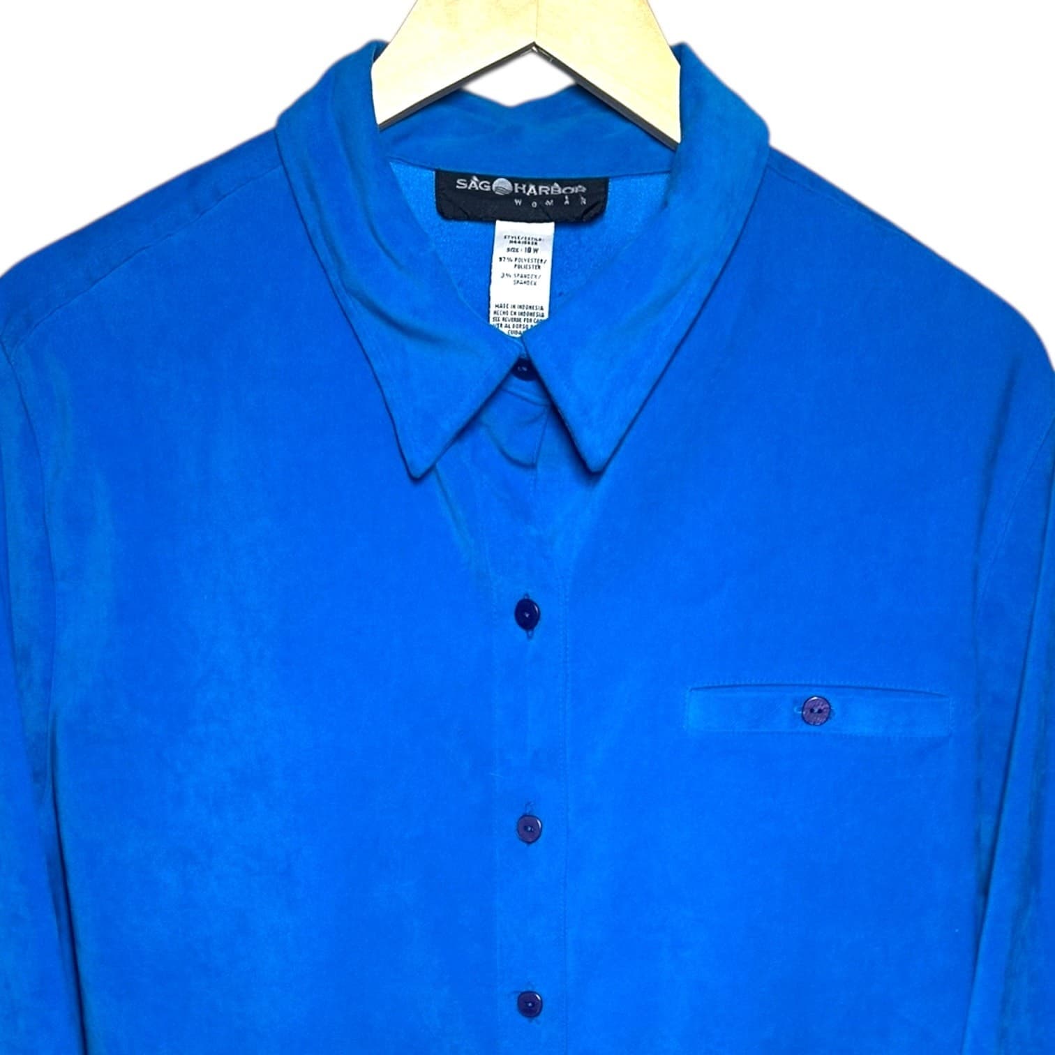 Sag Harbor Woman Size 18W Royal Blue Button Down Blouse Plus Size - Thumbnail 3