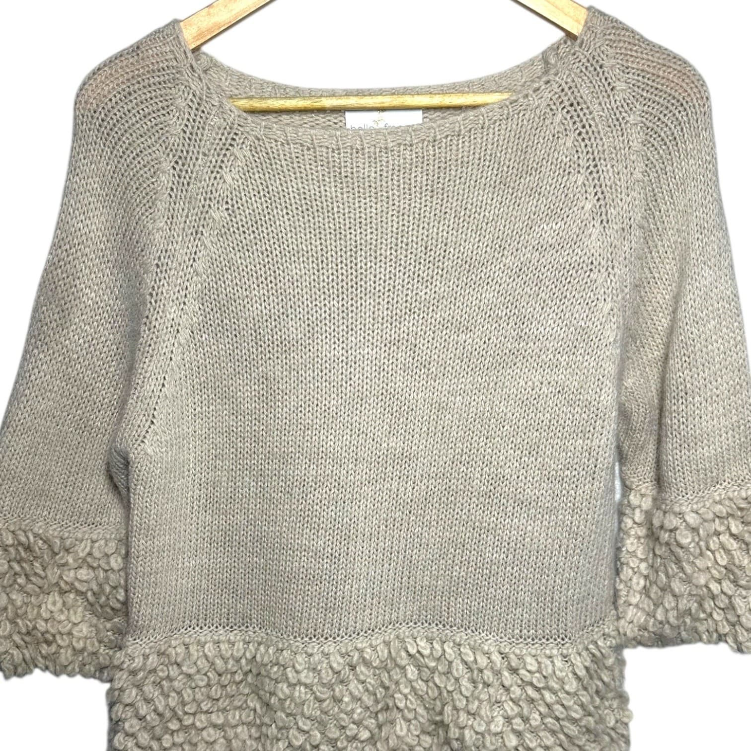 Belle France Womens Beige Knit Sweater 3/4 Sleeve Textured Trim Made in Italy M - Thumbnail 3