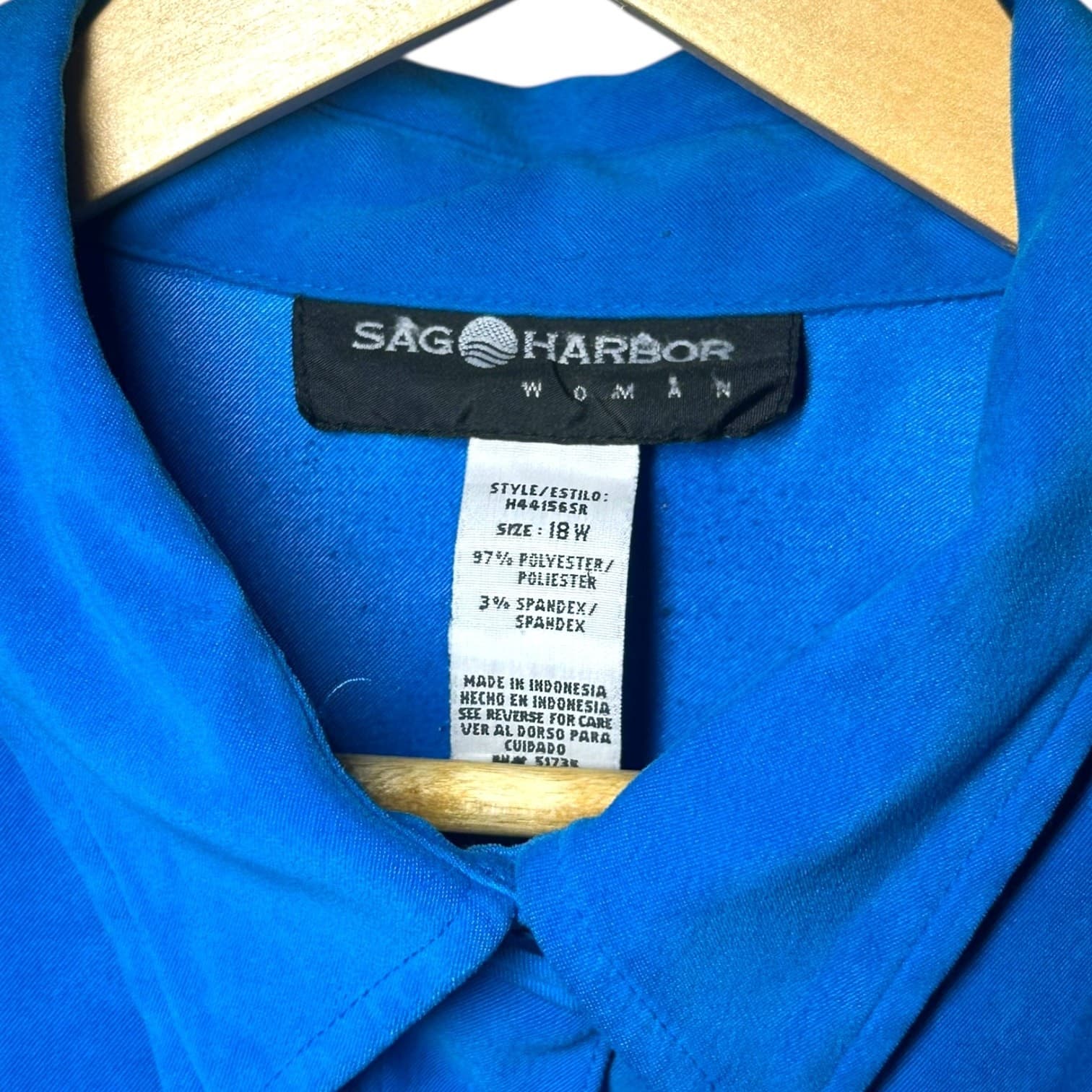 Sag Harbor Woman Size 18W Royal Blue Button Down Blouse Plus Size - Thumbnail 6