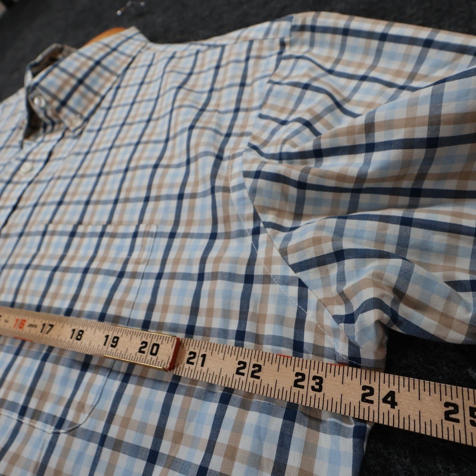 Arrow Button Down Shirt Mens Large Blue Tan Plaid Cotton Blend Regular Fit - Thumbnail 4