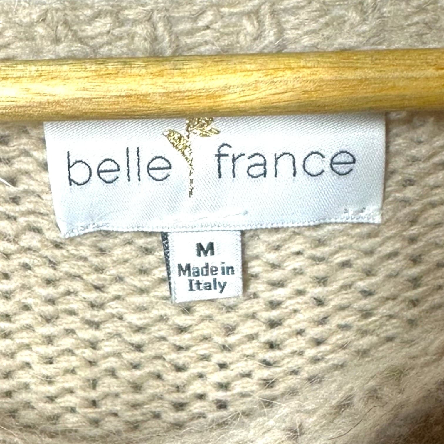 Belle France Womens Beige Knit Sweater 3/4 Sleeve Textured Trim Made in Italy M - Thumbnail 6