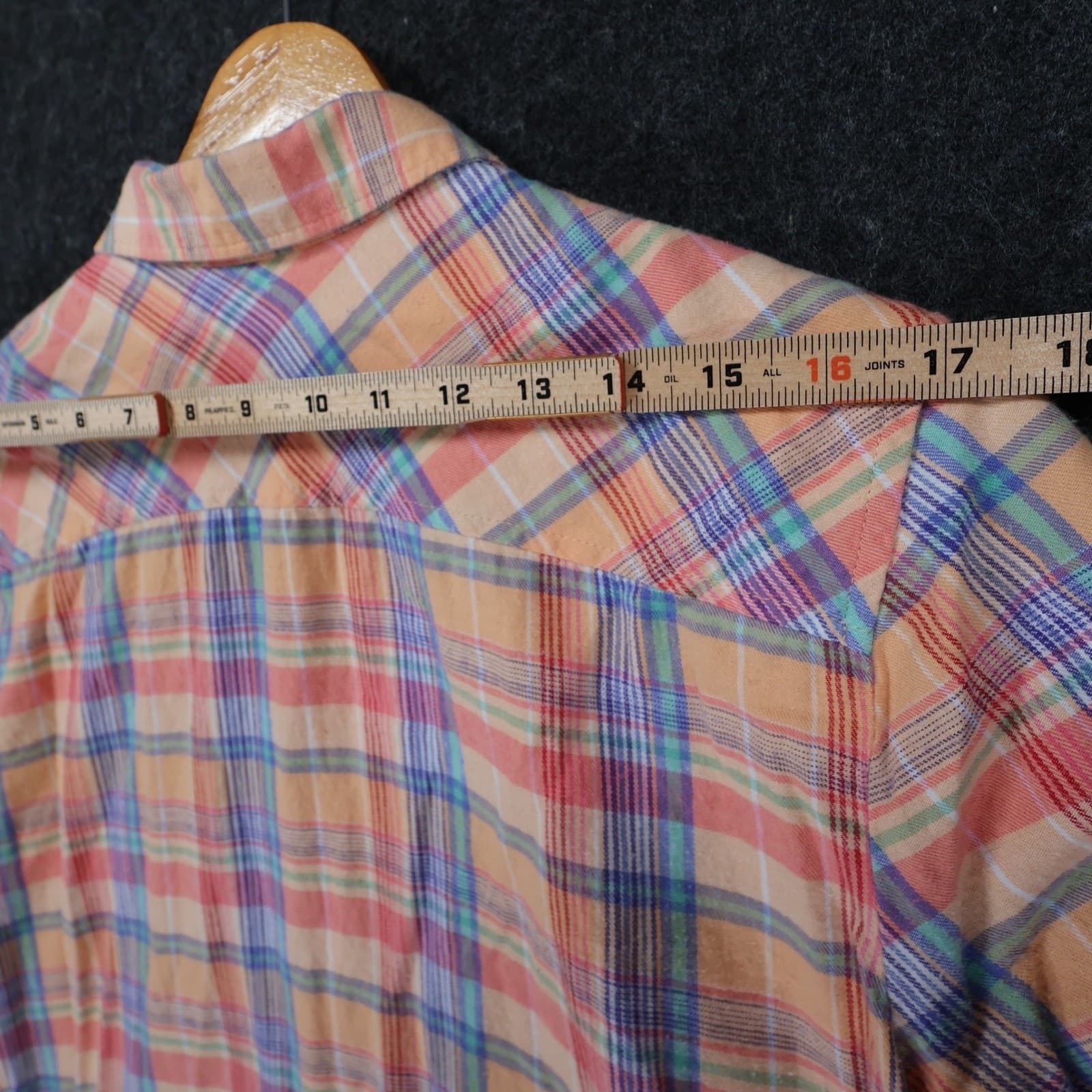Eddie Bauer Button Down Womens XL Orange Plaid 100% Cotton Long Sleeve Shirt - Thumbnail 6