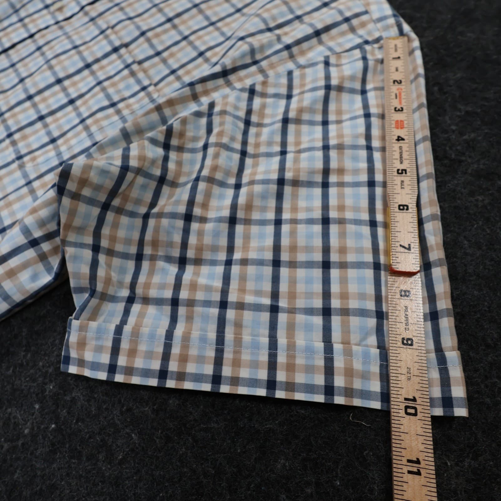 Arrow Button Down Shirt Mens Large Blue Tan Plaid Cotton Blend Regular Fit - Thumbnail 3