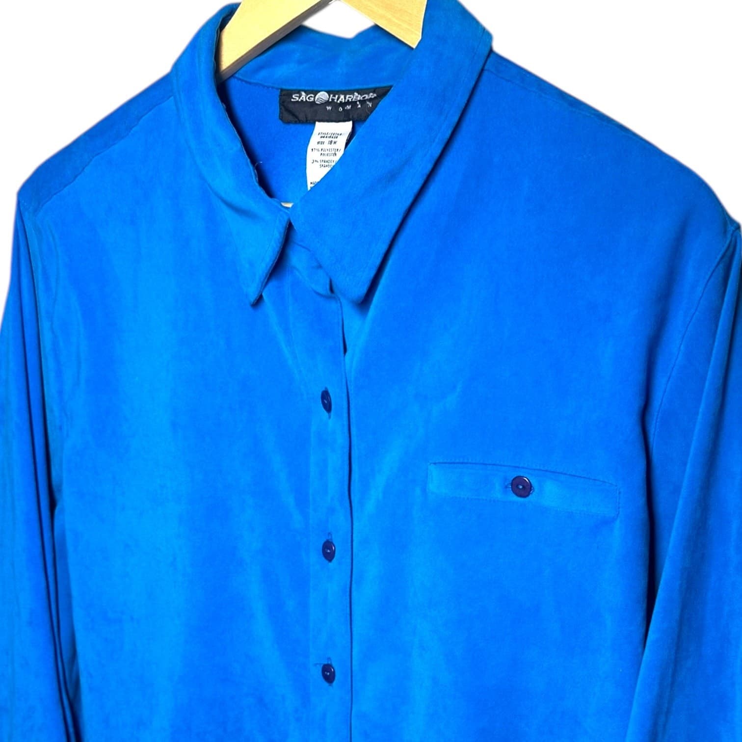 Sag Harbor Woman Size 18W Royal Blue Button Down Blouse Plus Size - Thumbnail 4