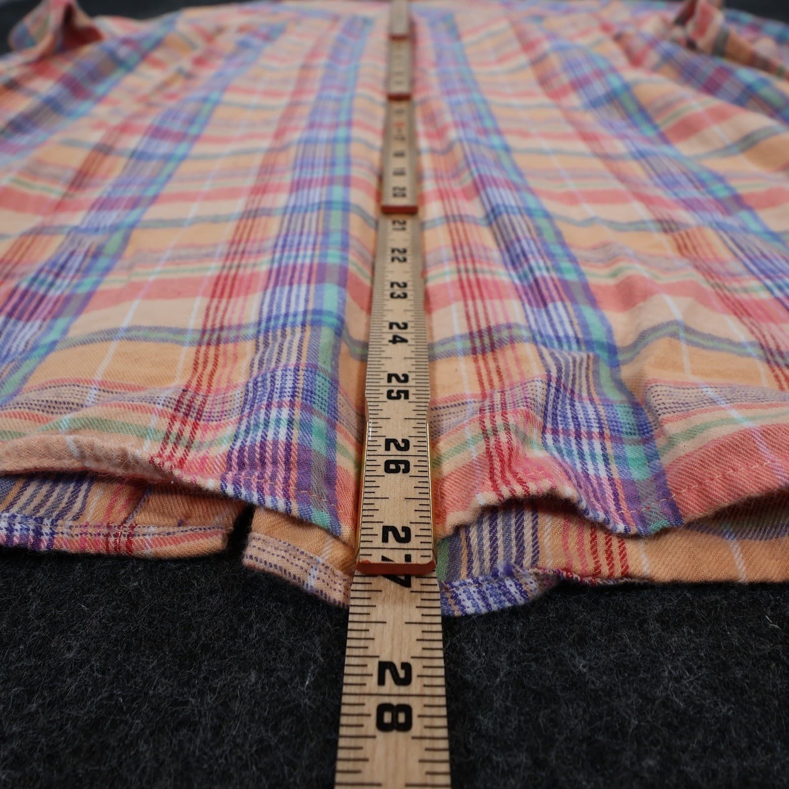 Eddie Bauer Button Down Womens XL Orange Plaid 100% Cotton Long Sleeve Shirt - Thumbnail 5