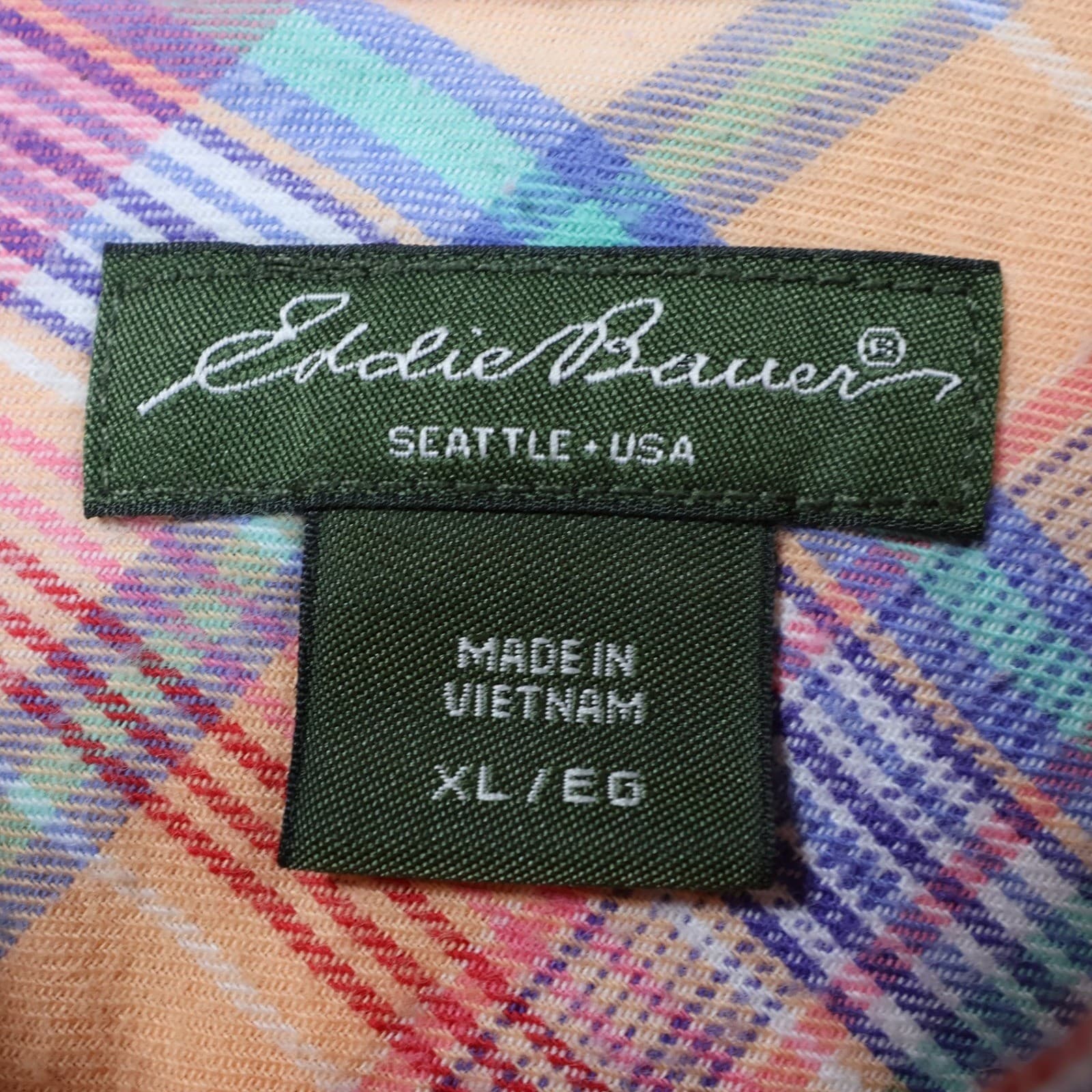 Eddie Bauer Button Down Womens XL Orange Plaid 100% Cotton Long Sleeve Shirt - Thumbnail 7