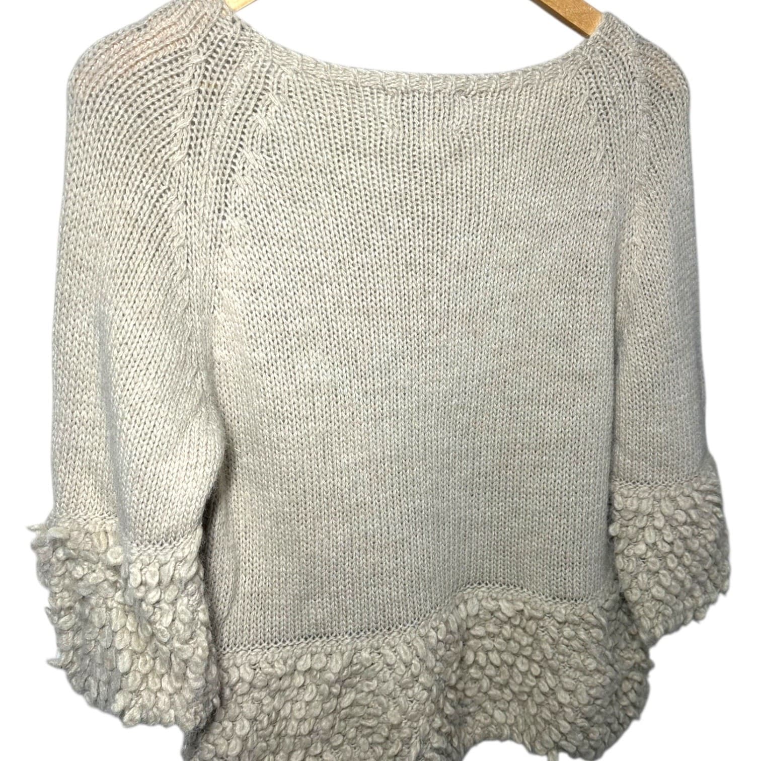Belle France Womens Beige Knit Sweater 3/4 Sleeve Textured Trim Made in Italy M - Thumbnail 5