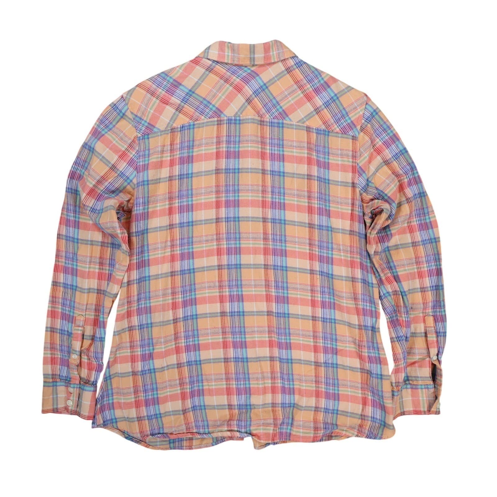 Eddie Bauer Button Down Womens XL Orange Plaid 100% Cotton Long Sleeve Shirt - Thumbnail 2