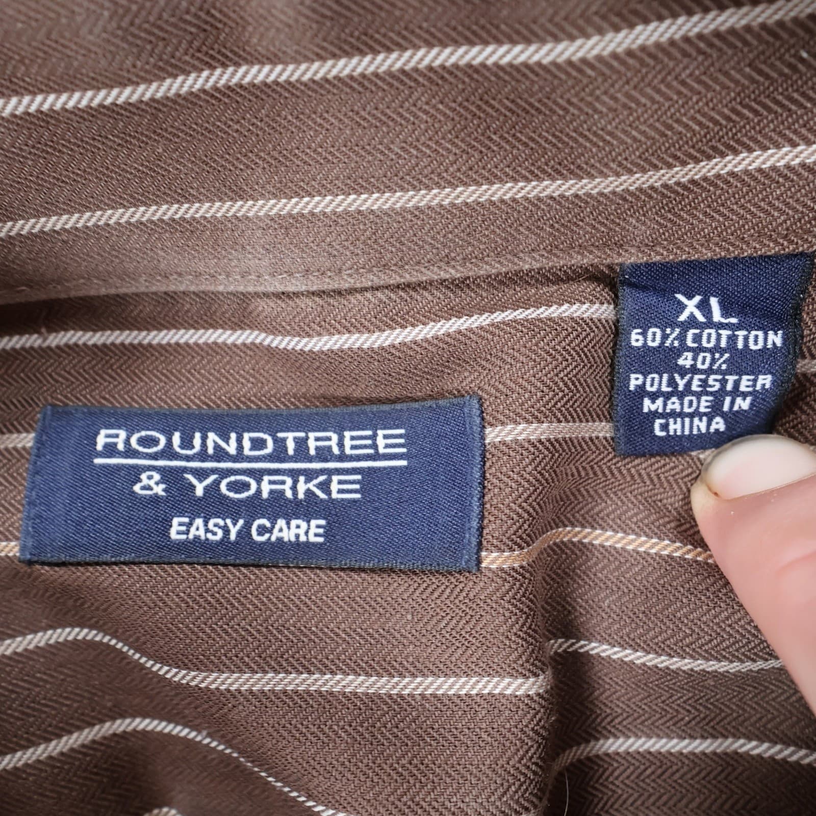 Roundtree & Yorke Button Front Shirt Mens XL Brown Cotton Blend Striped - Thumbnail 7