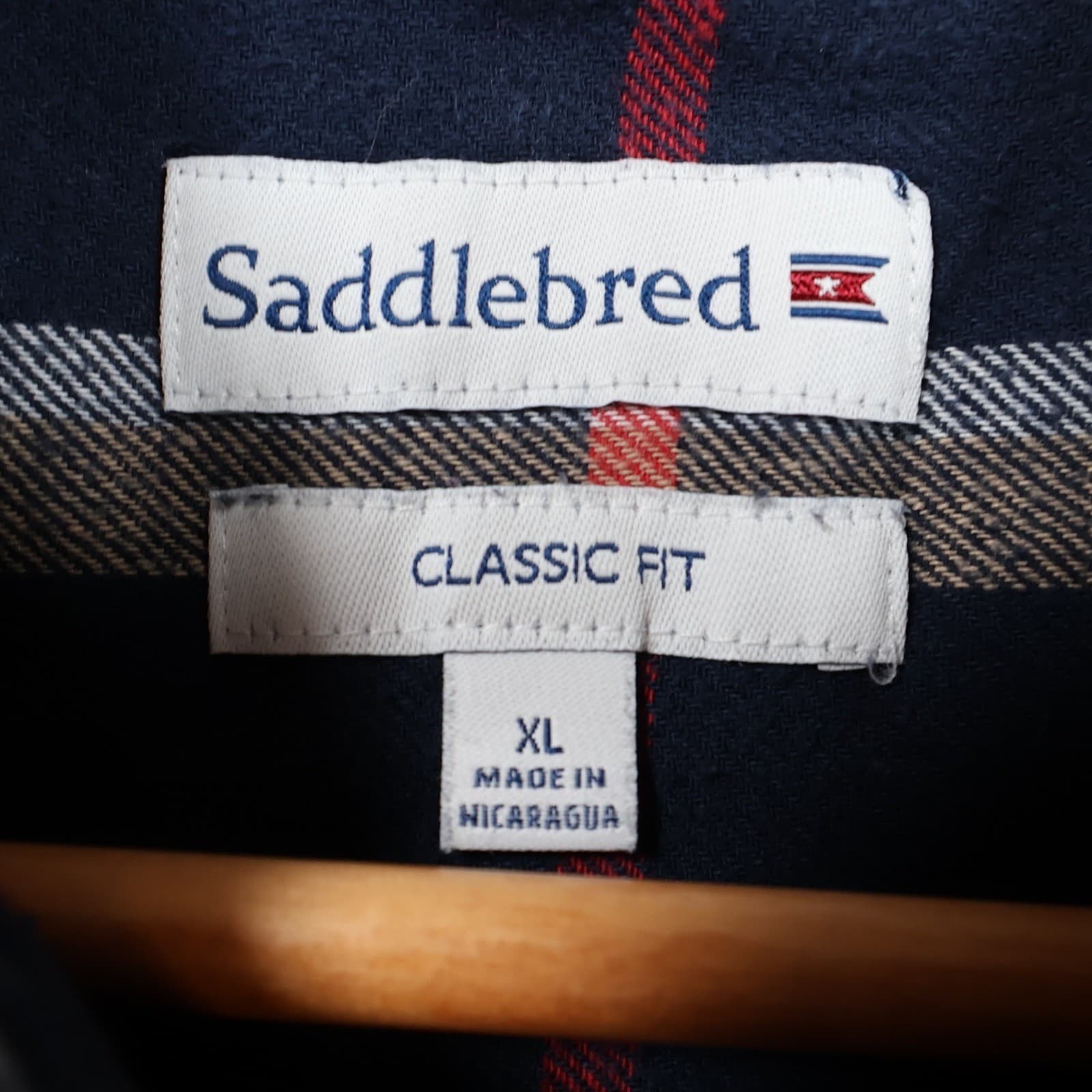 Saddlebred Flannel Shirt Mens XL Navy Blue Red White Cotton Classic Fit Plaid - Thumbnail 7