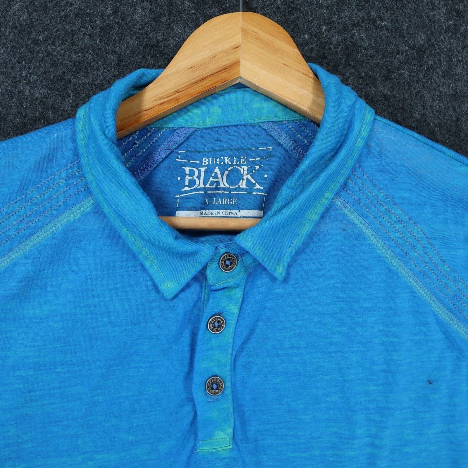Buckle Black Polo Shirt Mens XL Blue Cotton Polyester Slub Knit Casual BB9187 - Thumbnail 9