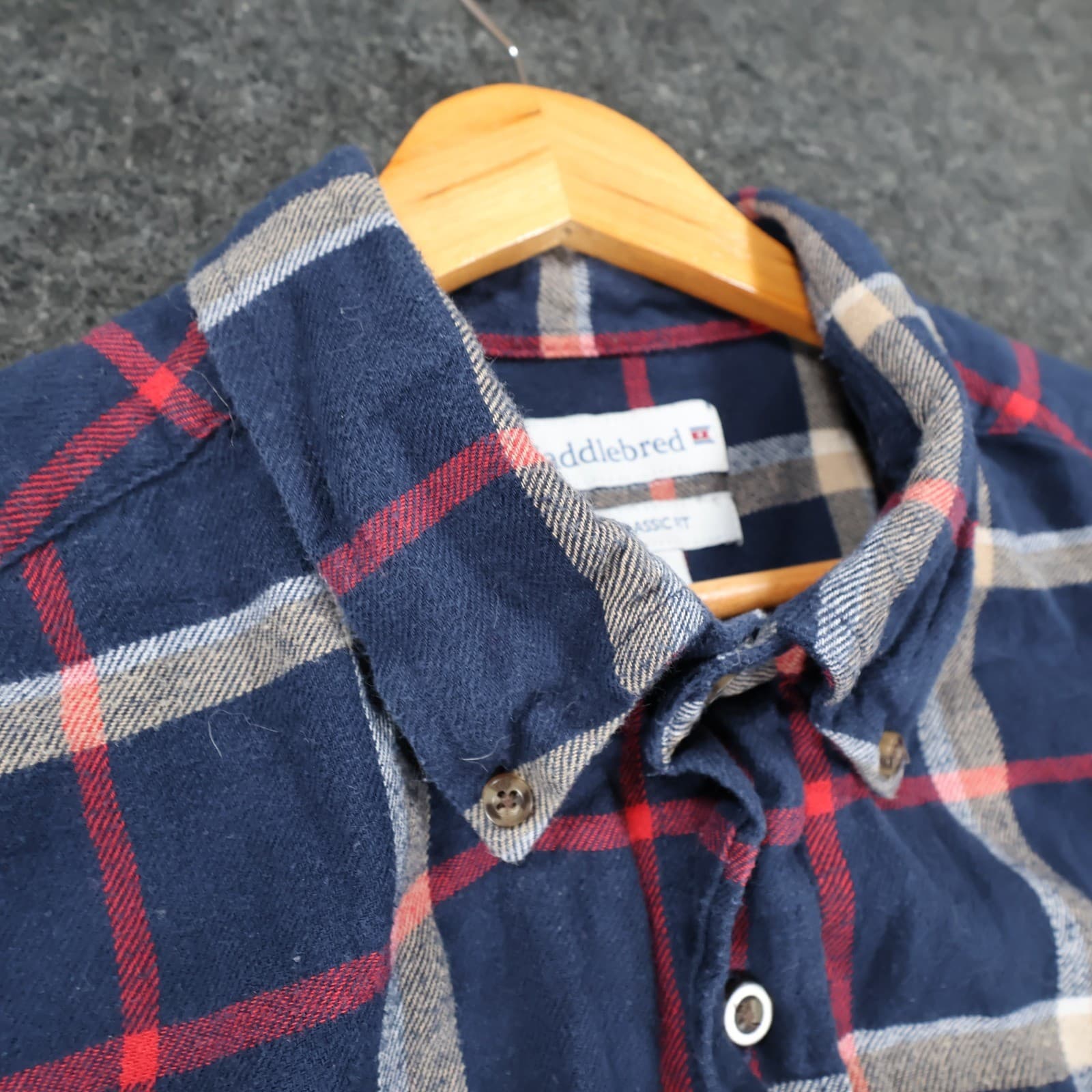 Saddlebred Flannel Shirt Mens XL Navy Blue Red White Cotton Classic Fit Plaid - Thumbnail 9