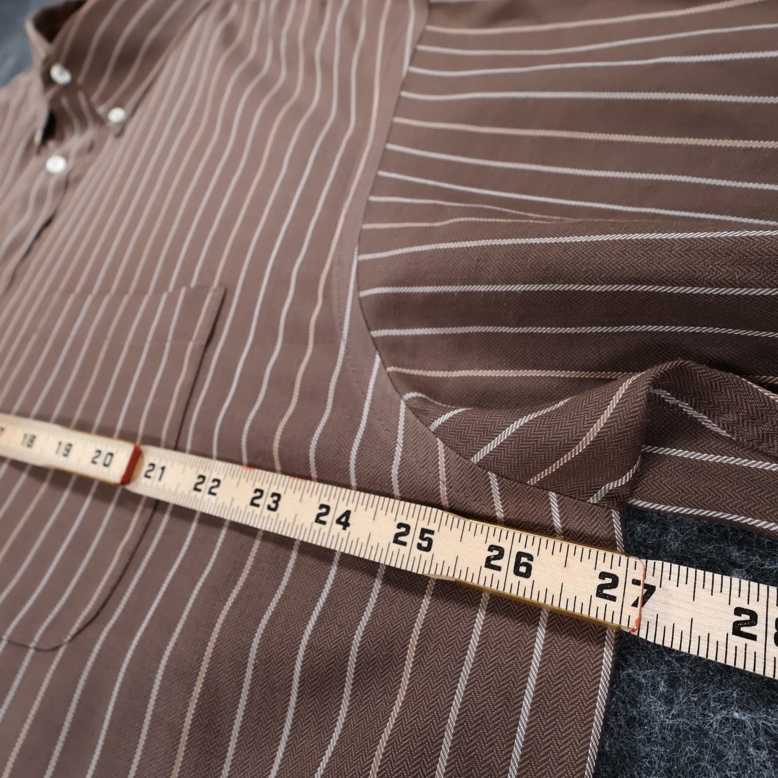 Roundtree & Yorke Button Front Shirt Mens XL Brown Cotton Blend Striped - Thumbnail 3