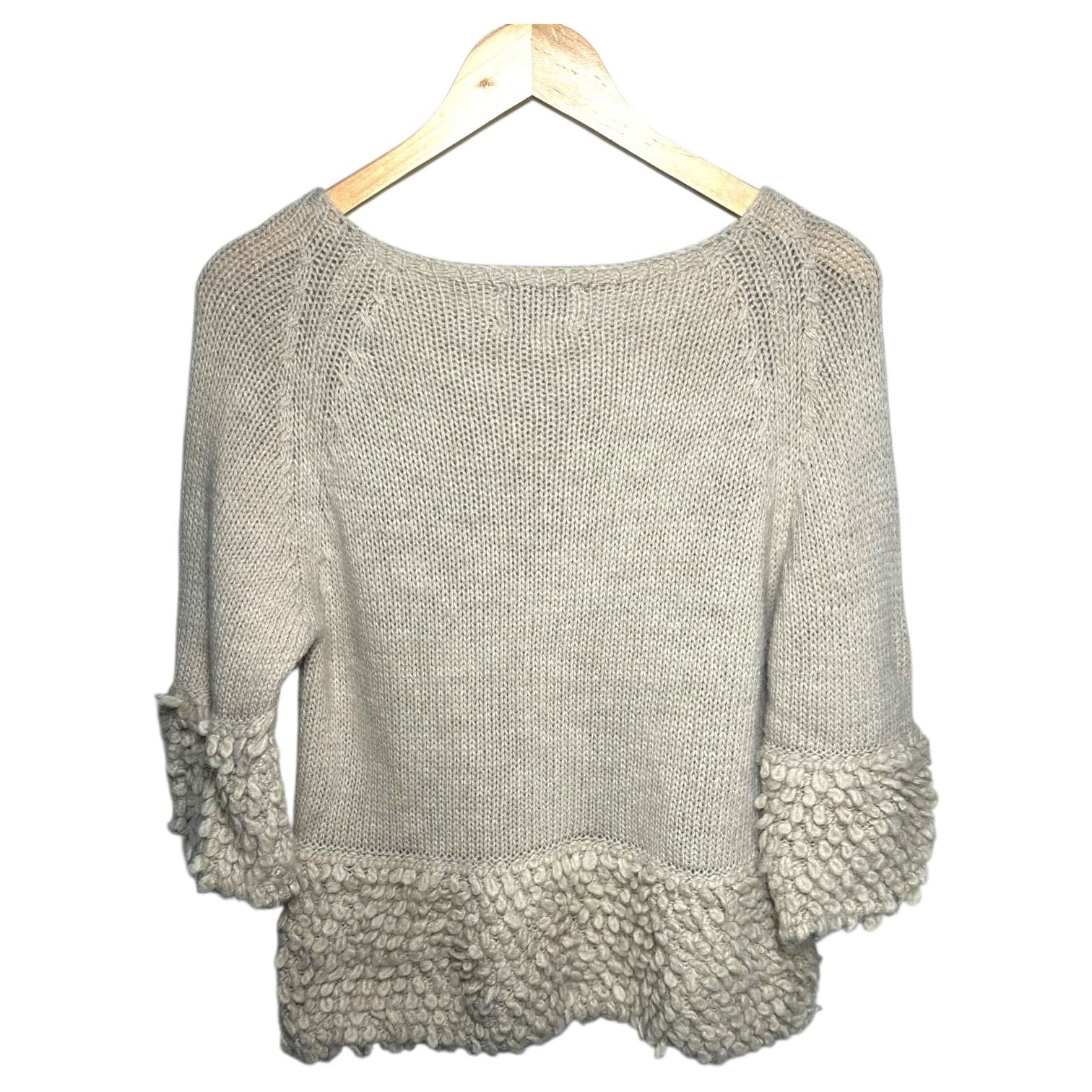 Belle France Womens Beige Knit Sweater 3/4 Sleeve Textured Trim Made in Italy M - Thumbnail 2