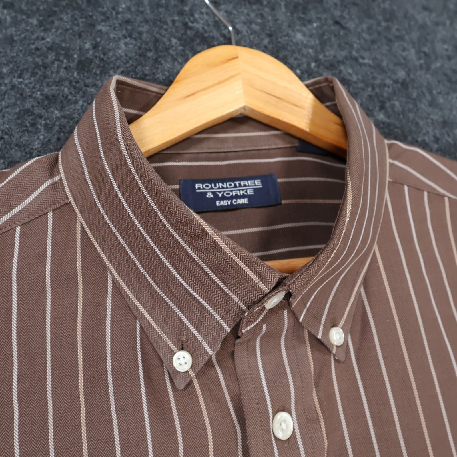 Roundtree & Yorke Button Front Shirt Mens XL Brown Cotton Blend Striped - Thumbnail 8