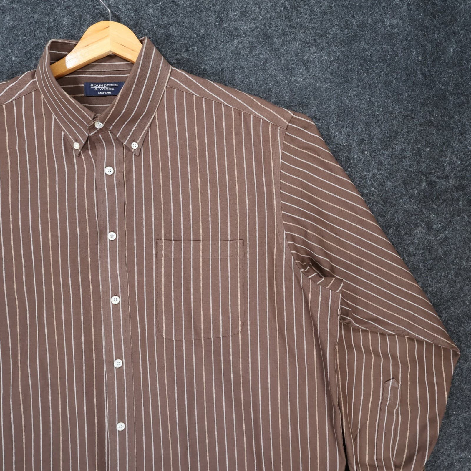 Roundtree & Yorke Button Front Shirt Mens XL Brown Cotton Blend Striped - Thumbnail 10