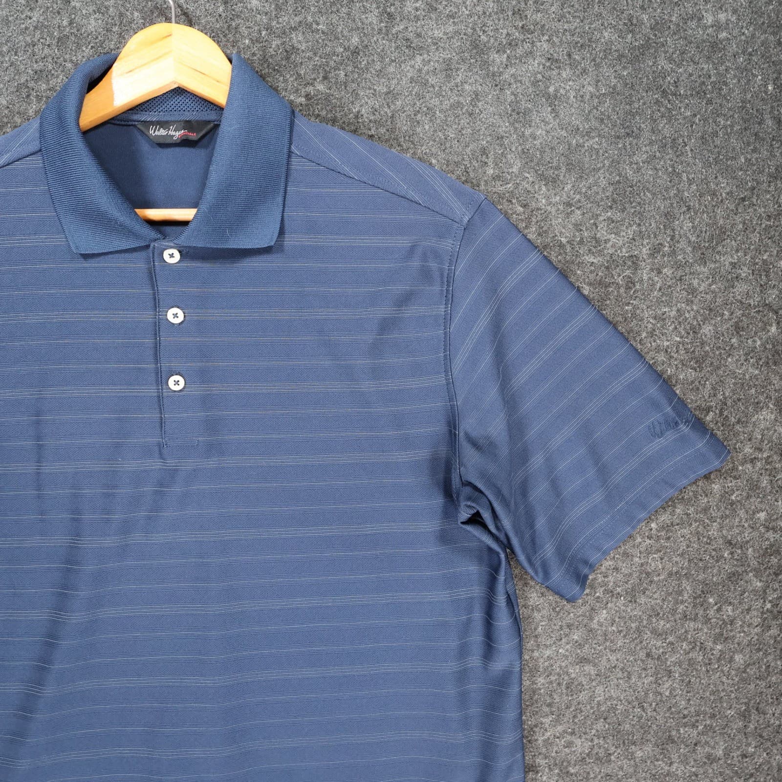 Walter Hagen Polo Shirt Mens Medium Blue Polyester Rayon Striped Short Sleeve - Thumbnail 10