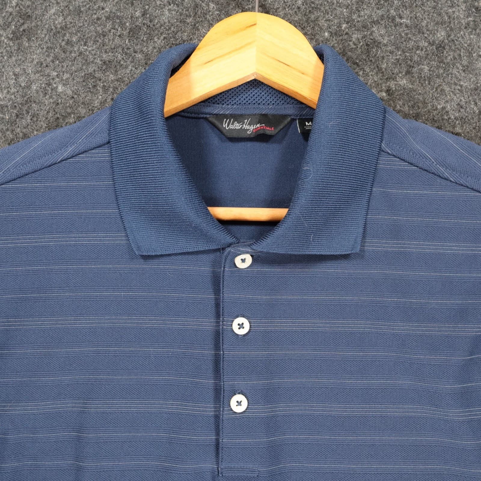 Walter Hagen Polo Shirt Mens Medium Blue Polyester Rayon Striped Short Sleeve - Thumbnail 9