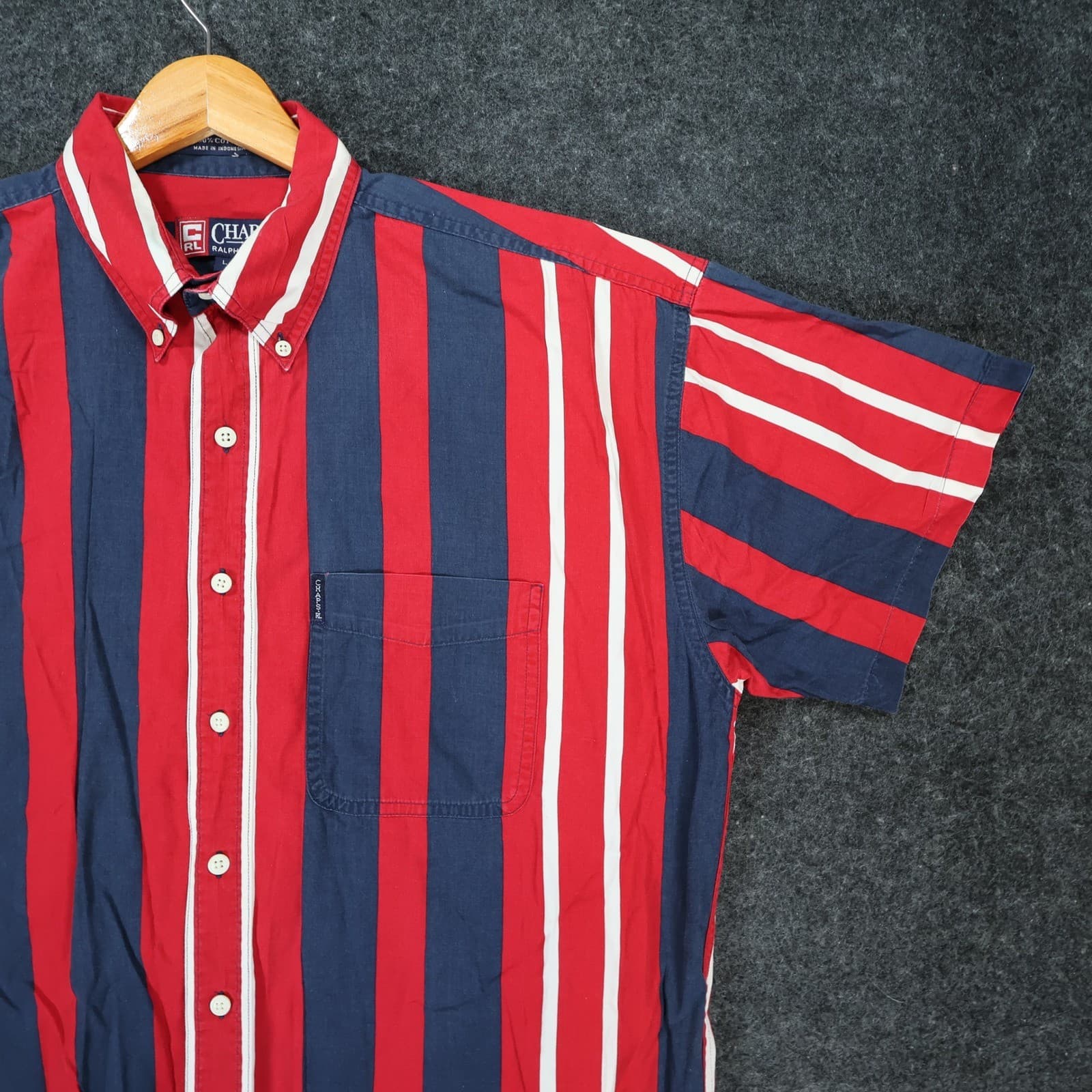 Chaps Ralph Lauren Button Down Shirt Mens Large Red Blue Cotton Short Slv - Thumbnail 9