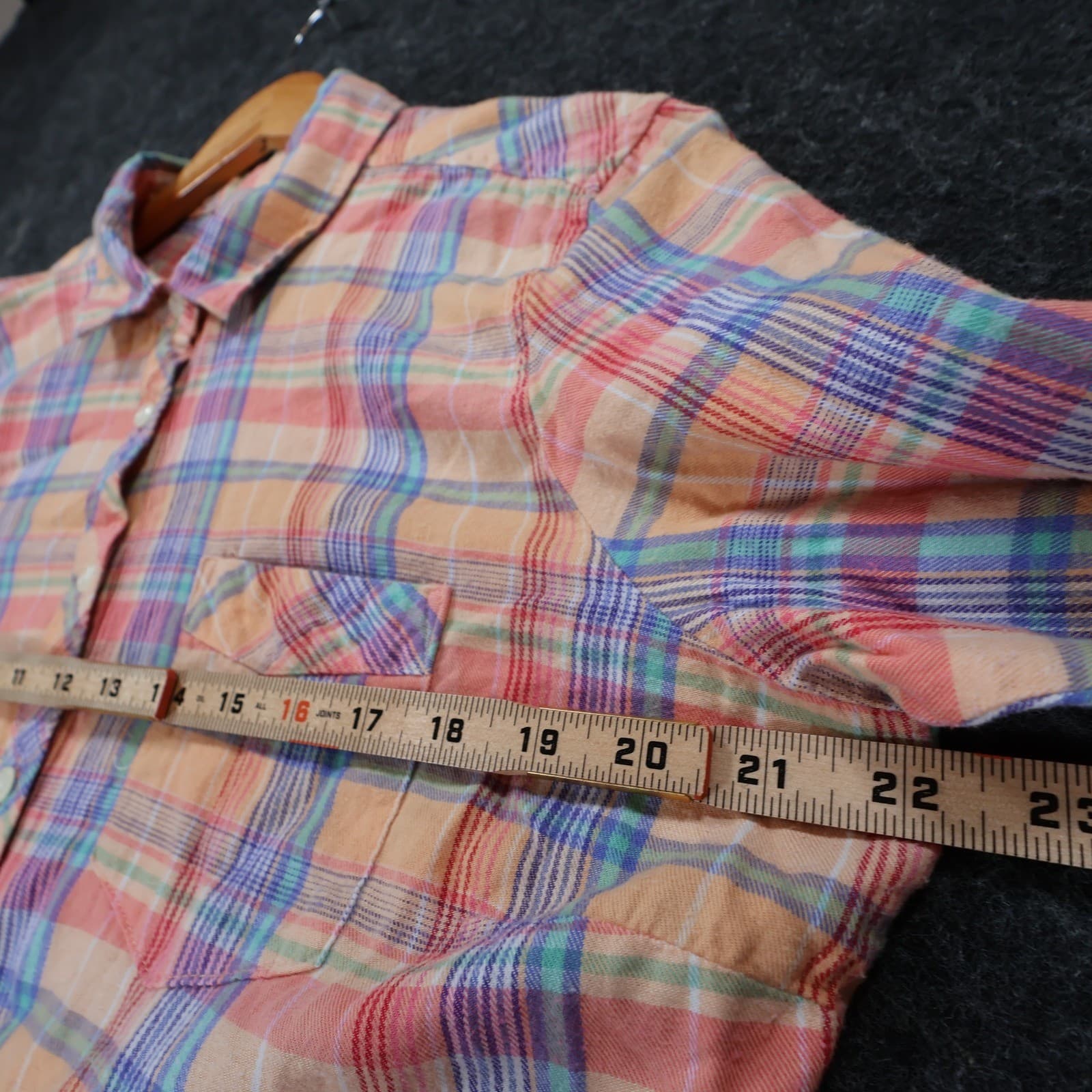 Eddie Bauer Button Down Womens XL Orange Plaid 100% Cotton Long Sleeve Shirt - Thumbnail 3