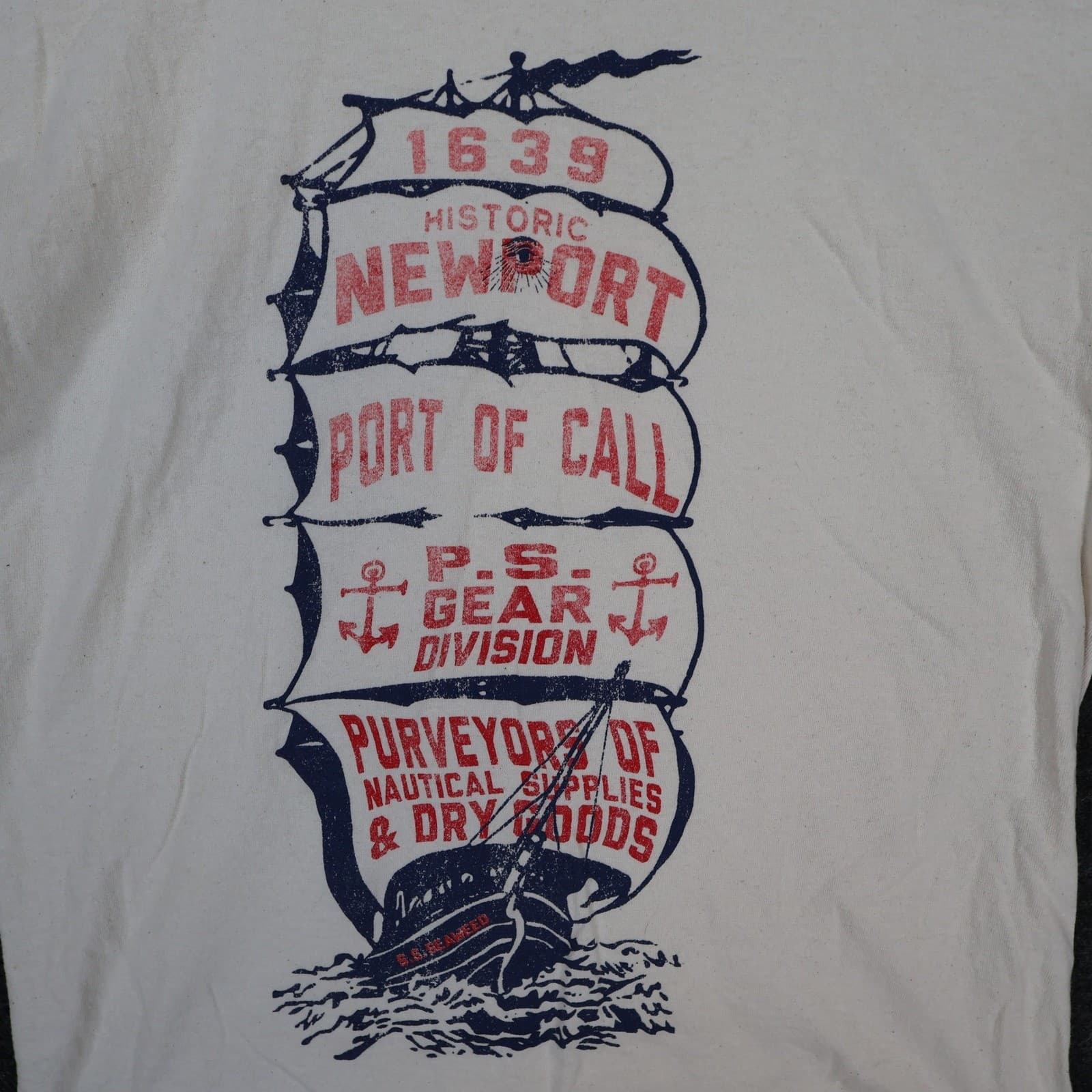 P.S. Gear Division T-Shirt Mens Large Cream Cotton Regular Fit Newport Nautical - Thumbnail 9