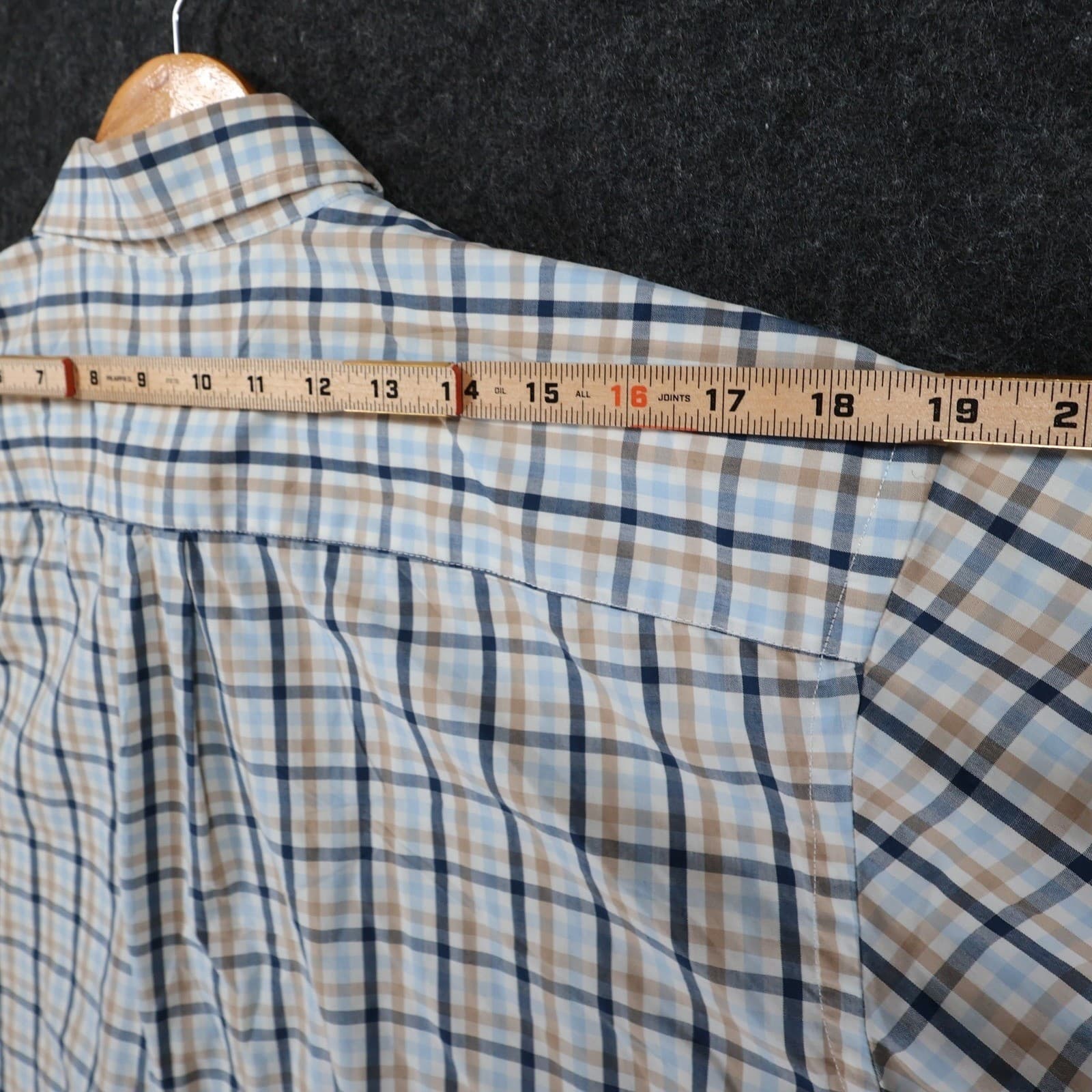 Arrow Button Down Shirt Mens Large Blue Tan Plaid Cotton Blend Regular Fit - Thumbnail 6