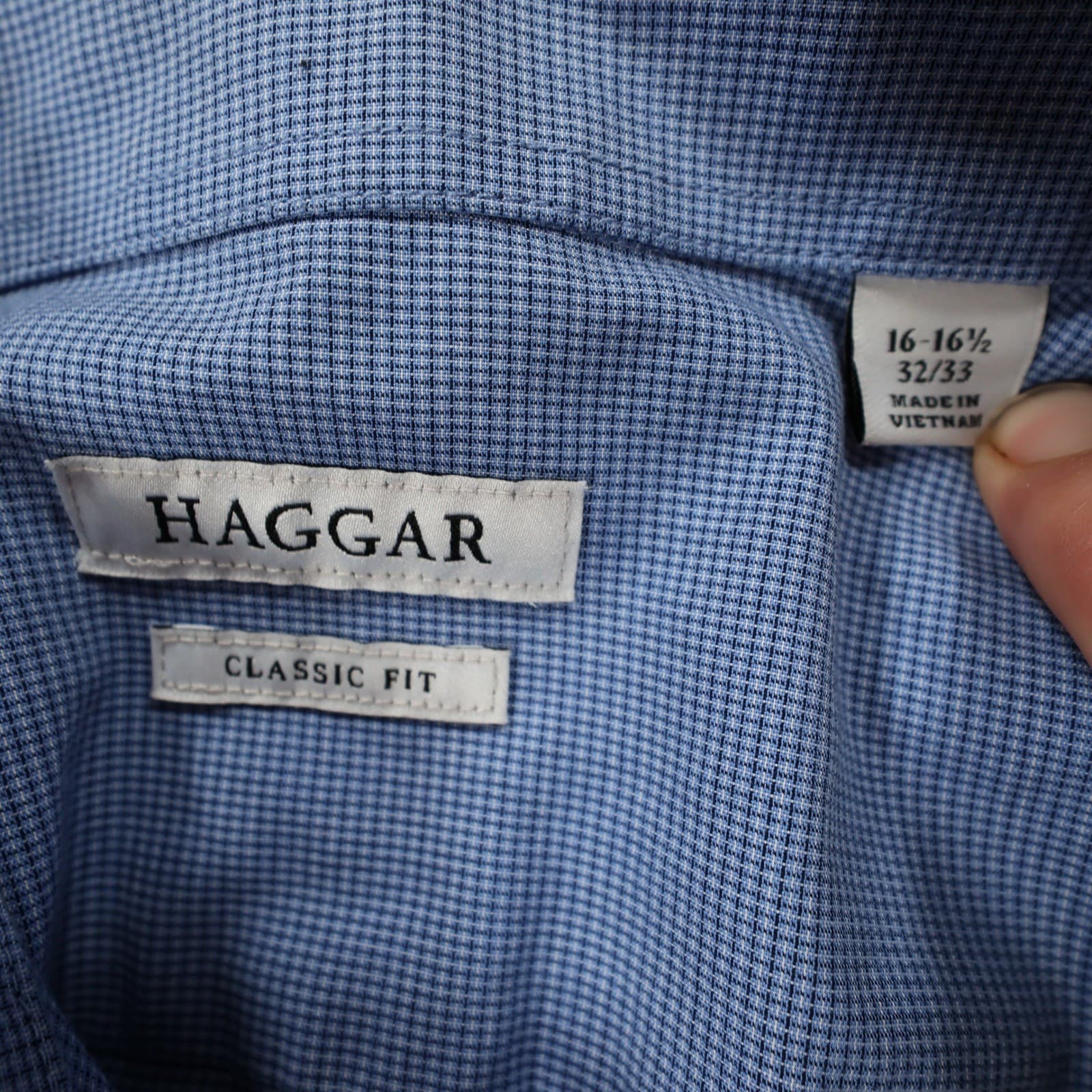 Haggar Button Up Shirt Mens 16-16.5 Blue Cotton Blend Classic Fit Office Wear - Thumbnail 7
