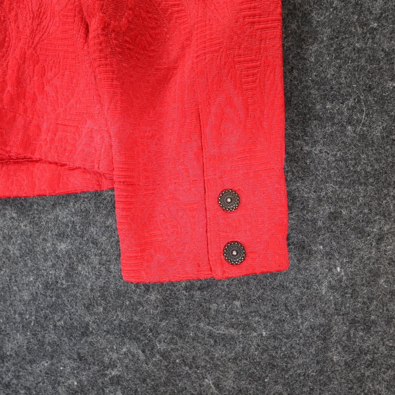 Ruby Rd Zip Front Jacket Womens 12 Red Cotton Blend Jacquard Ruffle Career - Thumbnail 12