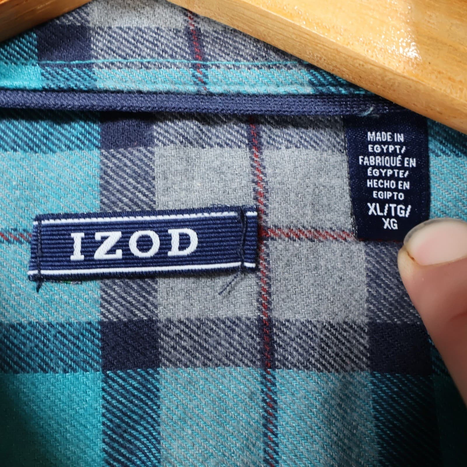 IZOD Button Down Shirt Mens XL Blue Plaid Cotton Blend Regular Fit Long Sleeve - Thumbnail 7