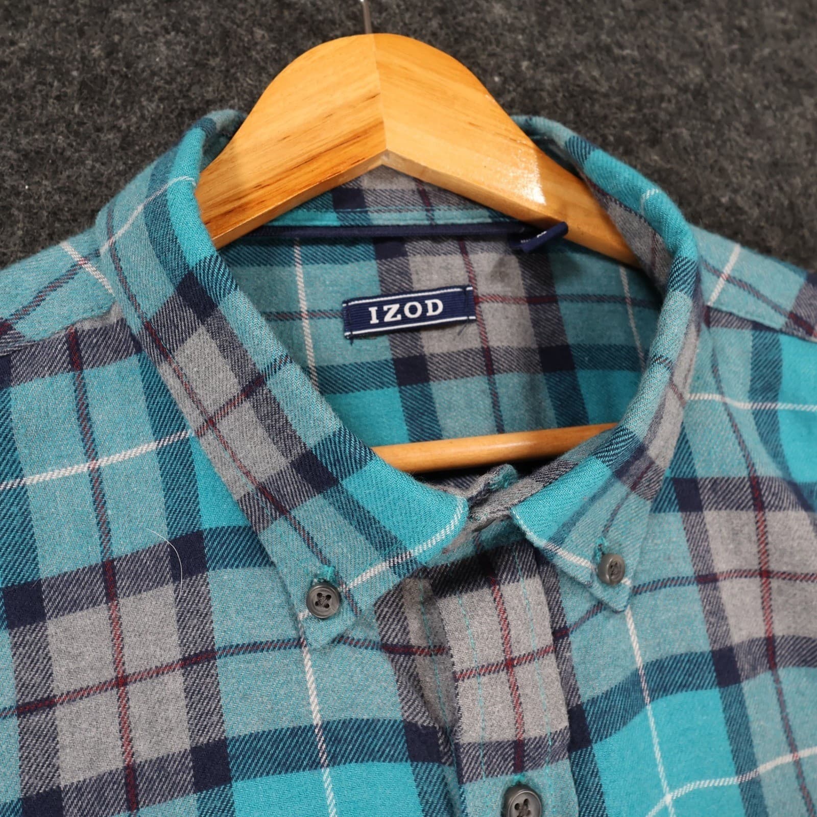 IZOD Button Down Shirt Mens XL Blue Plaid Cotton Blend Regular Fit Long Sleeve - Thumbnail 9