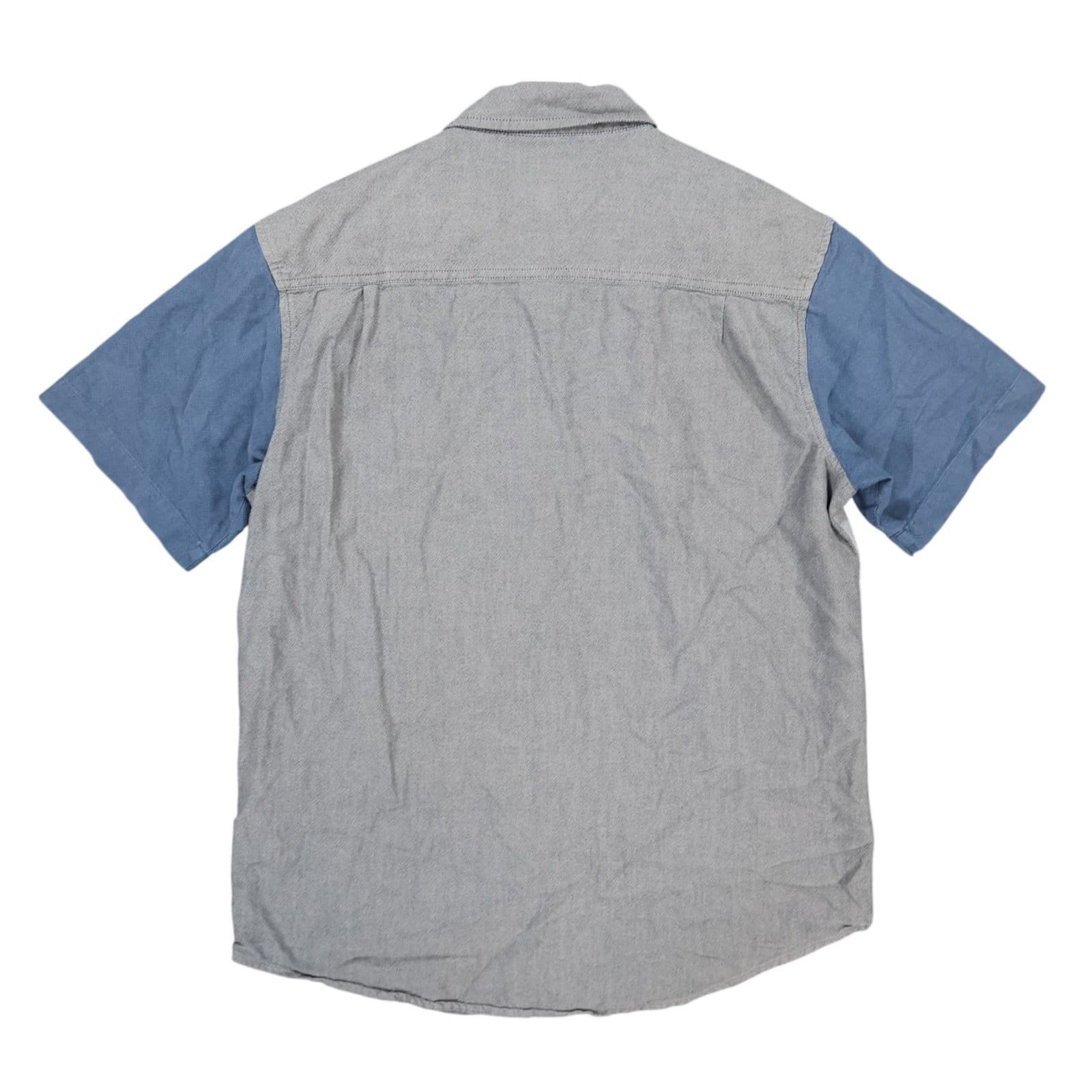 Retrofit Button Down Shirt Mens Large Gray Blue Cotton Colorblock Short Sleeve - Thumbnail 2