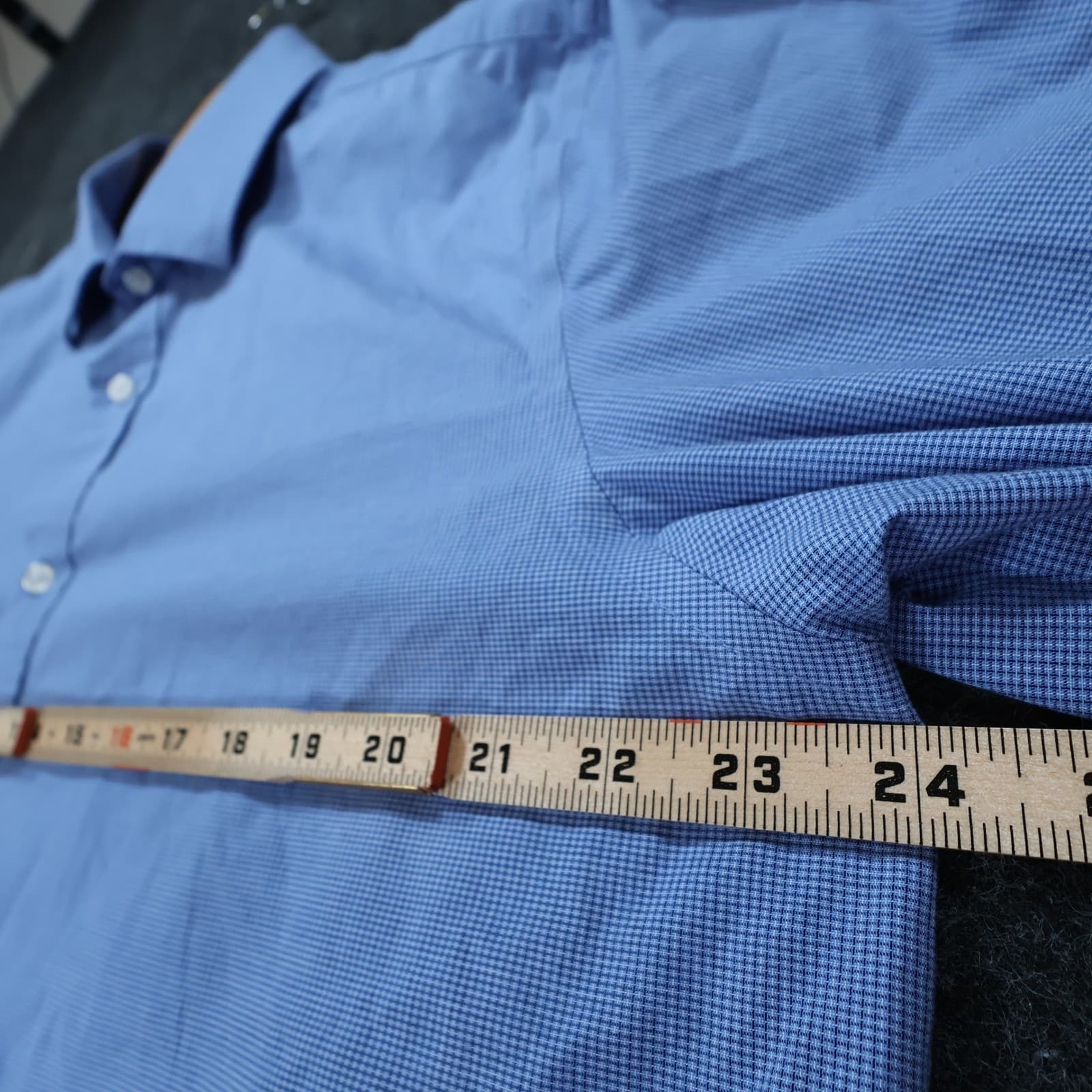 Haggar Button Up Shirt Mens 16-16.5 Blue Cotton Blend Classic Fit Office Wear - Thumbnail 5