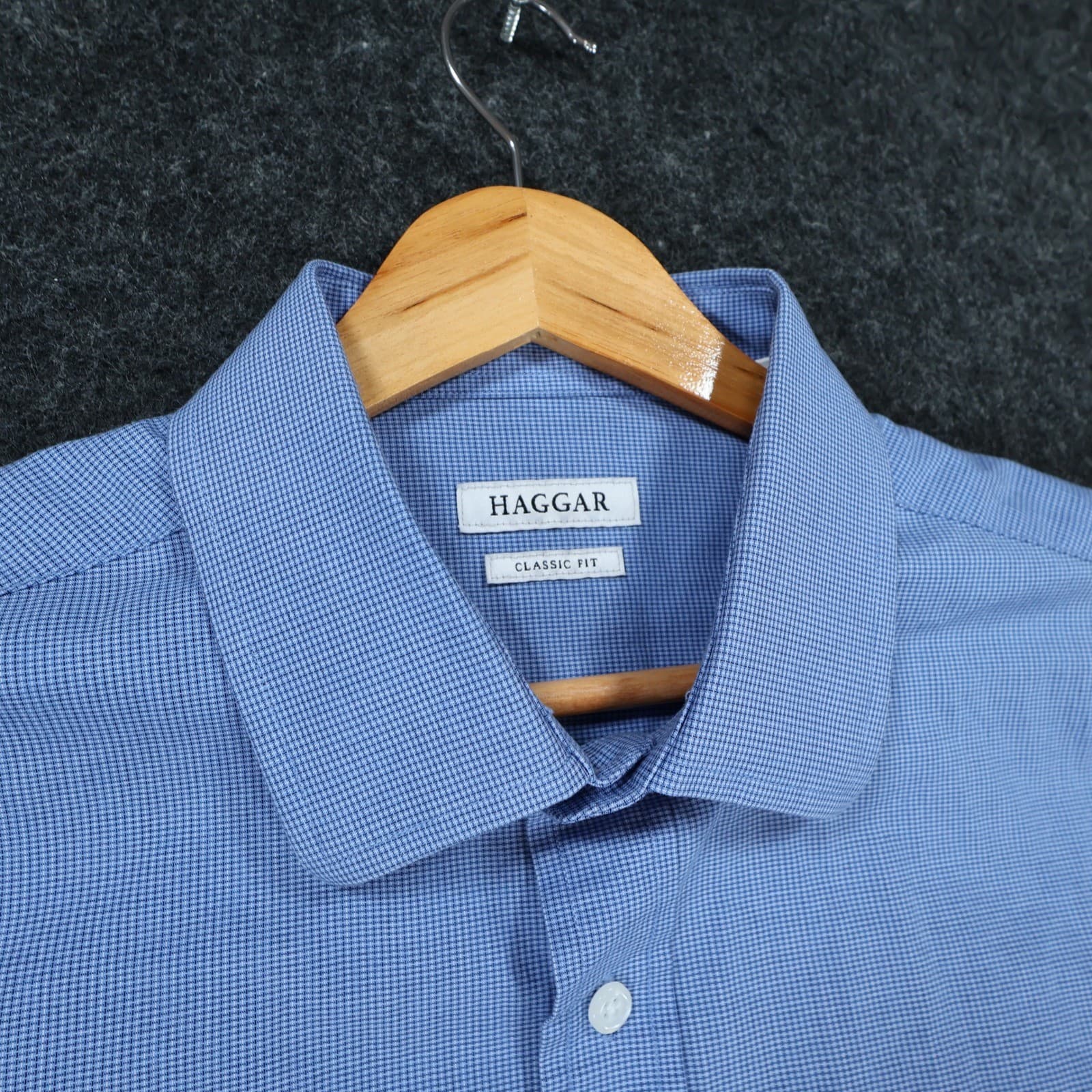 Haggar Button Up Shirt Mens 16-16.5 Blue Cotton Blend Classic Fit Office Wear - Thumbnail 9
