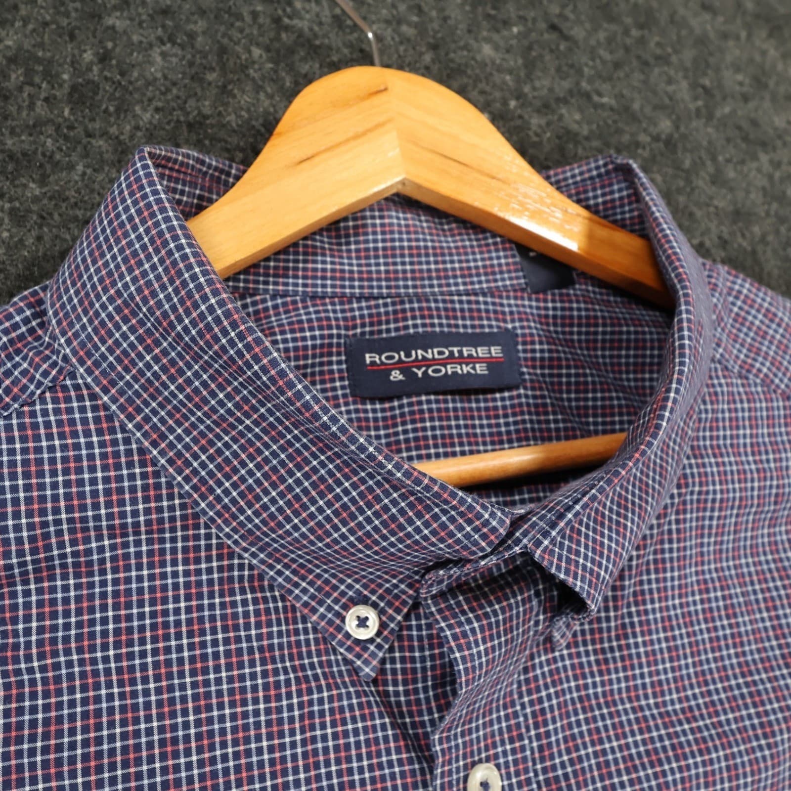 Roundtree & Yorke Button Down Shirt Mens 4XT Blue Red Cotton Plaid Regular Fit - Thumbnail 9