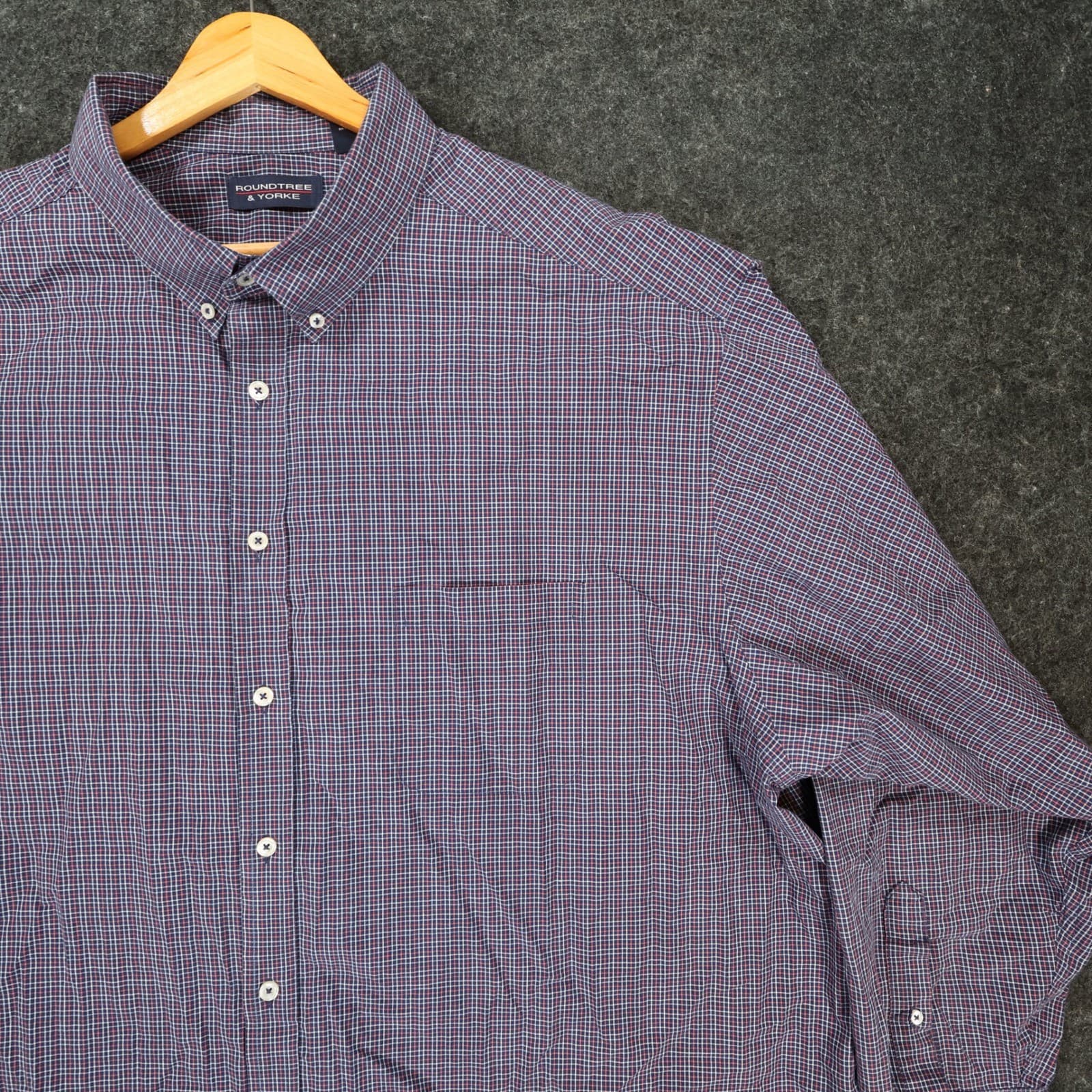 Roundtree & Yorke Button Down Shirt Mens 4XT Blue Red Cotton Plaid Regular Fit - Thumbnail 10