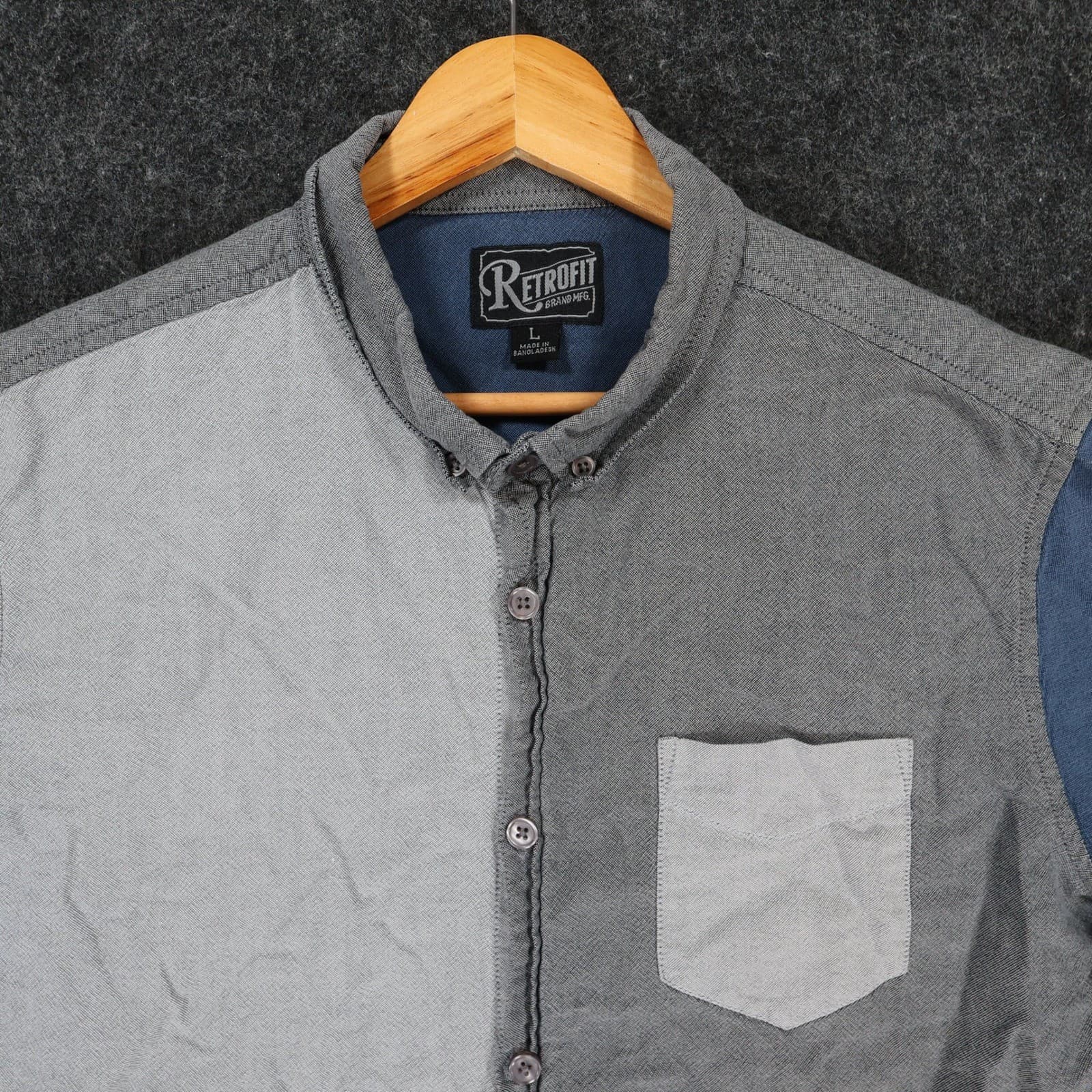 Retrofit Button Down Shirt Mens Large Gray Blue Cotton Colorblock Short Sleeve - Thumbnail 9