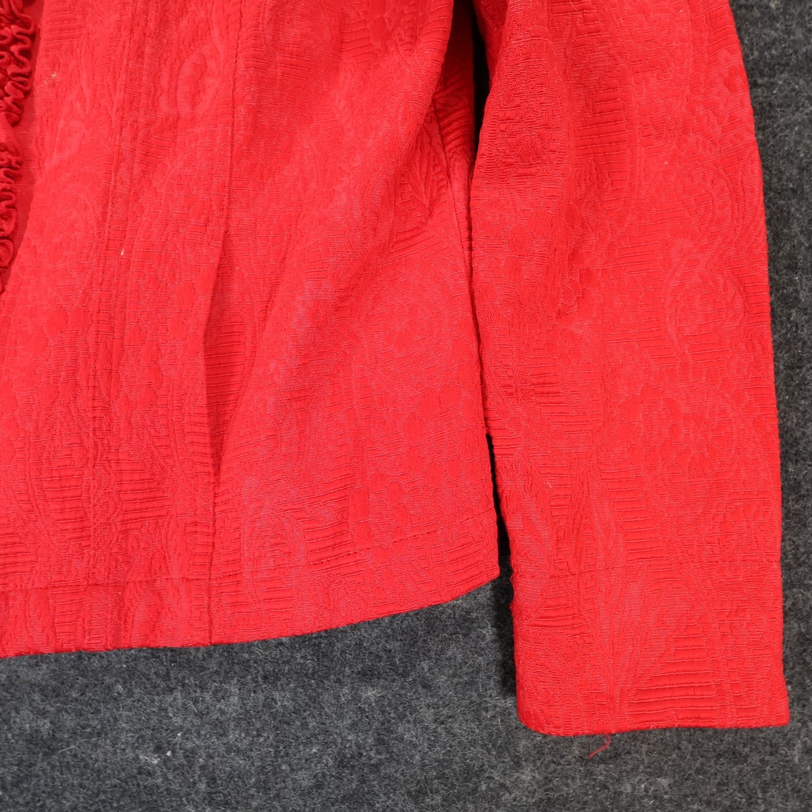 Ruby Rd Zip Front Jacket Womens 12 Red Cotton Blend Jacquard Ruffle Career - Thumbnail 11